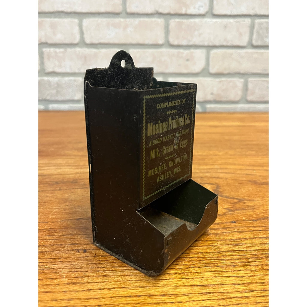 Antique Farm Produce Tin Litho Match Holder Sign Ashley Knowlton Mosinee Wi Eggs