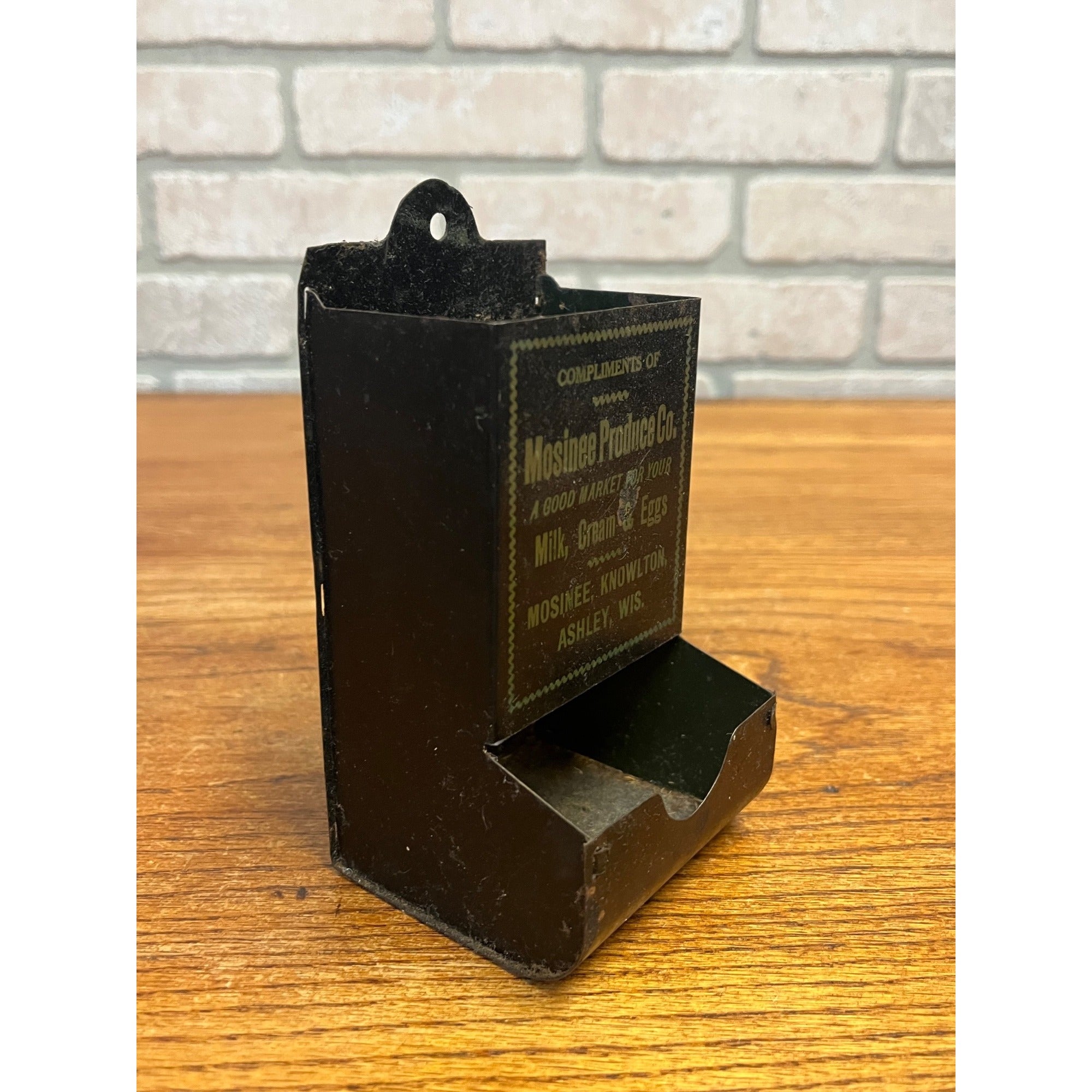 Antique Farm Produce Tin Litho Match Holder Sign Ashley Knowlton Mosinee Wi Eggs