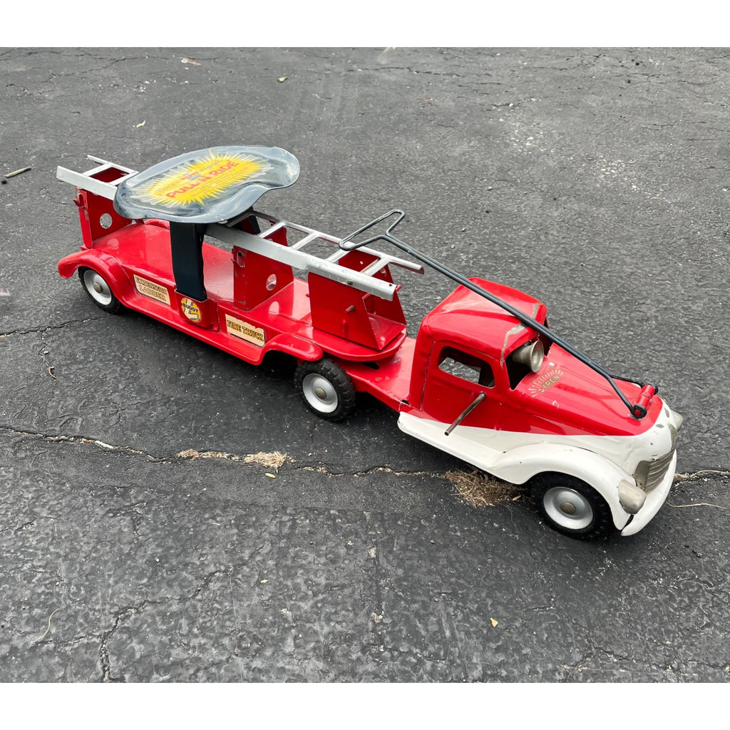 Vintage Buddy L Pull N' Ride Fire Ladder Truck Pressed Steel Toy