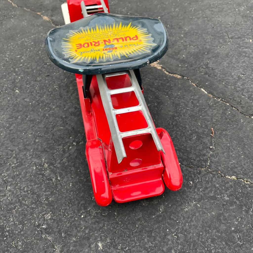 Vintage Buddy L Pull N' Ride Fire Ladder Truck Pressed Steel Toy