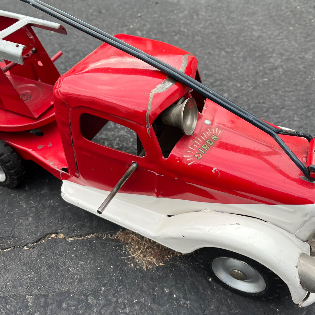 Vintage Buddy L Pull N' Ride Fire Ladder Truck Pressed Steel Toy