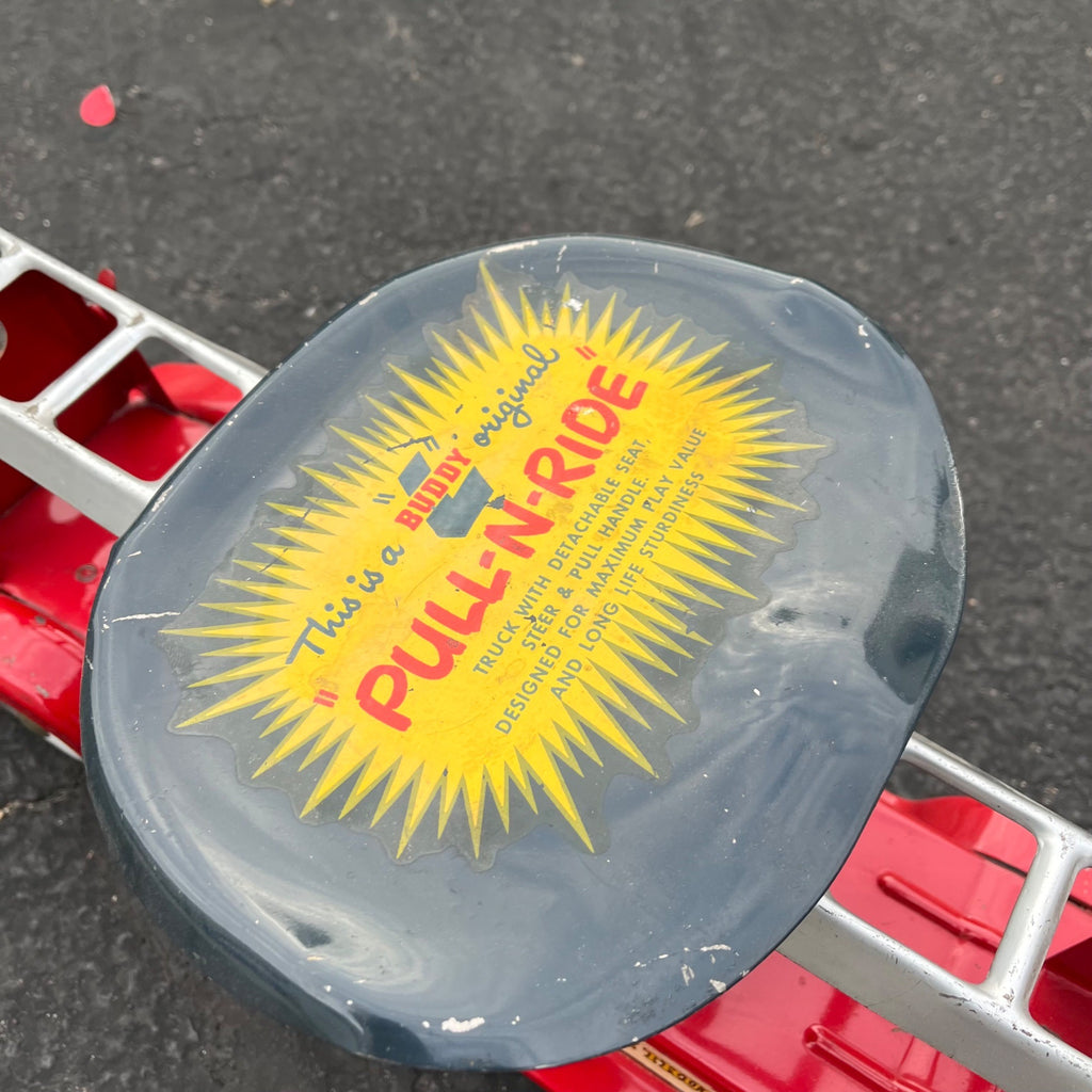 Vintage Buddy L Pull N' Ride Fire Ladder Truck Pressed Steel Toy