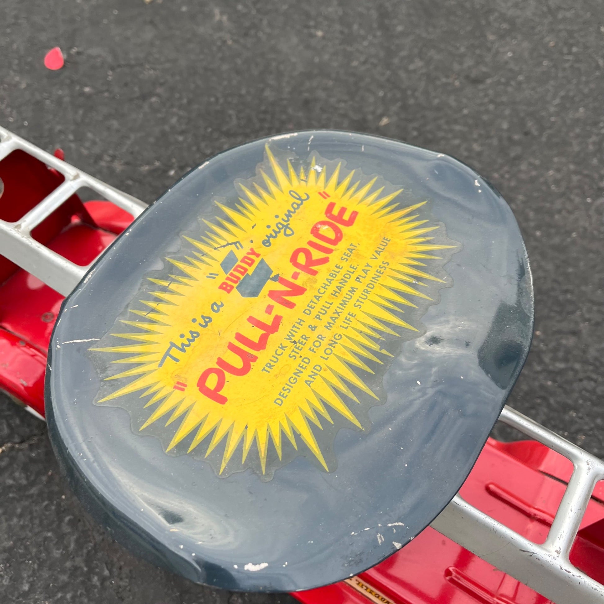 Vintage Buddy L Pull N' Ride Fire Ladder Truck Pressed Steel Toy