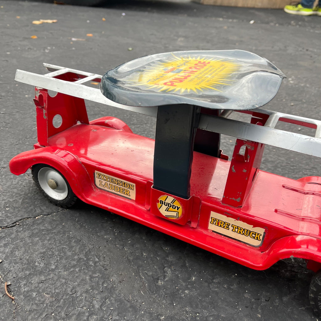 Vintage Buddy L Pull N' Ride Fire Ladder Truck Pressed Steel Toy