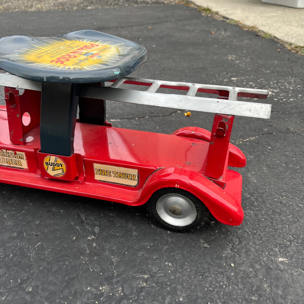 Vintage Buddy L Pull N' Ride Fire Ladder Truck Pressed Steel Toy