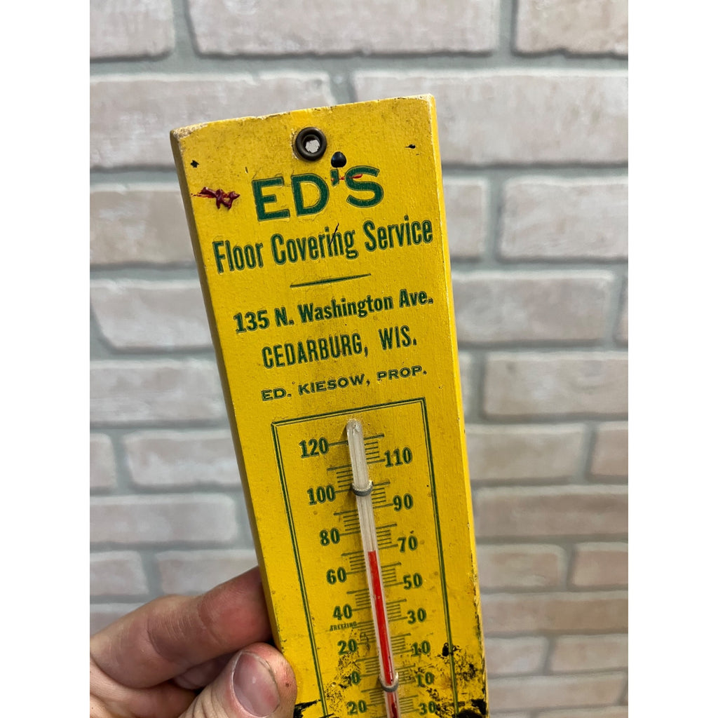 Vintage Cedarburg Wisconsin Advertising Therm Sign Ed's Floor Covering Wis WI