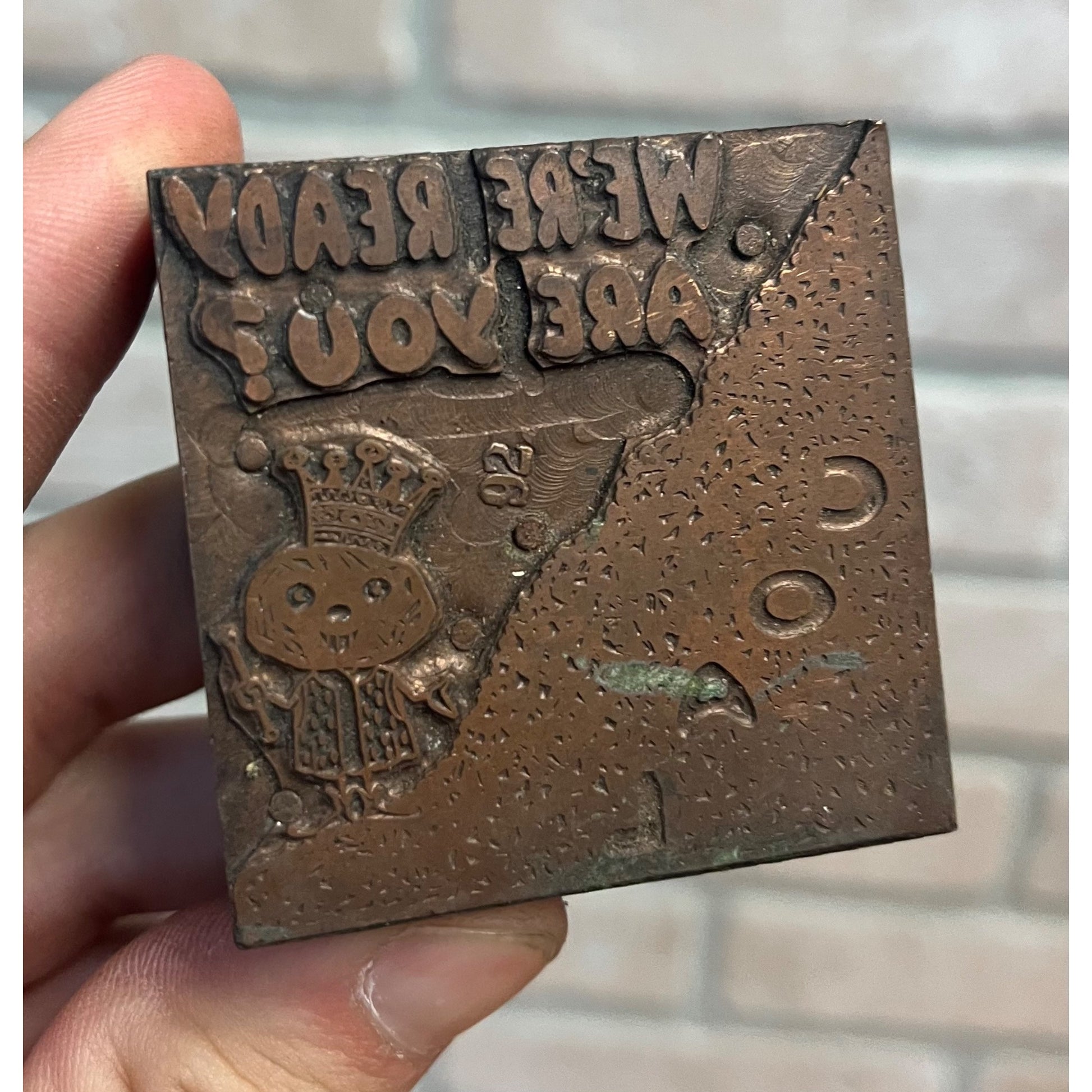 Vintage Letterpress Printing Block Old King Coal Advertising Copper