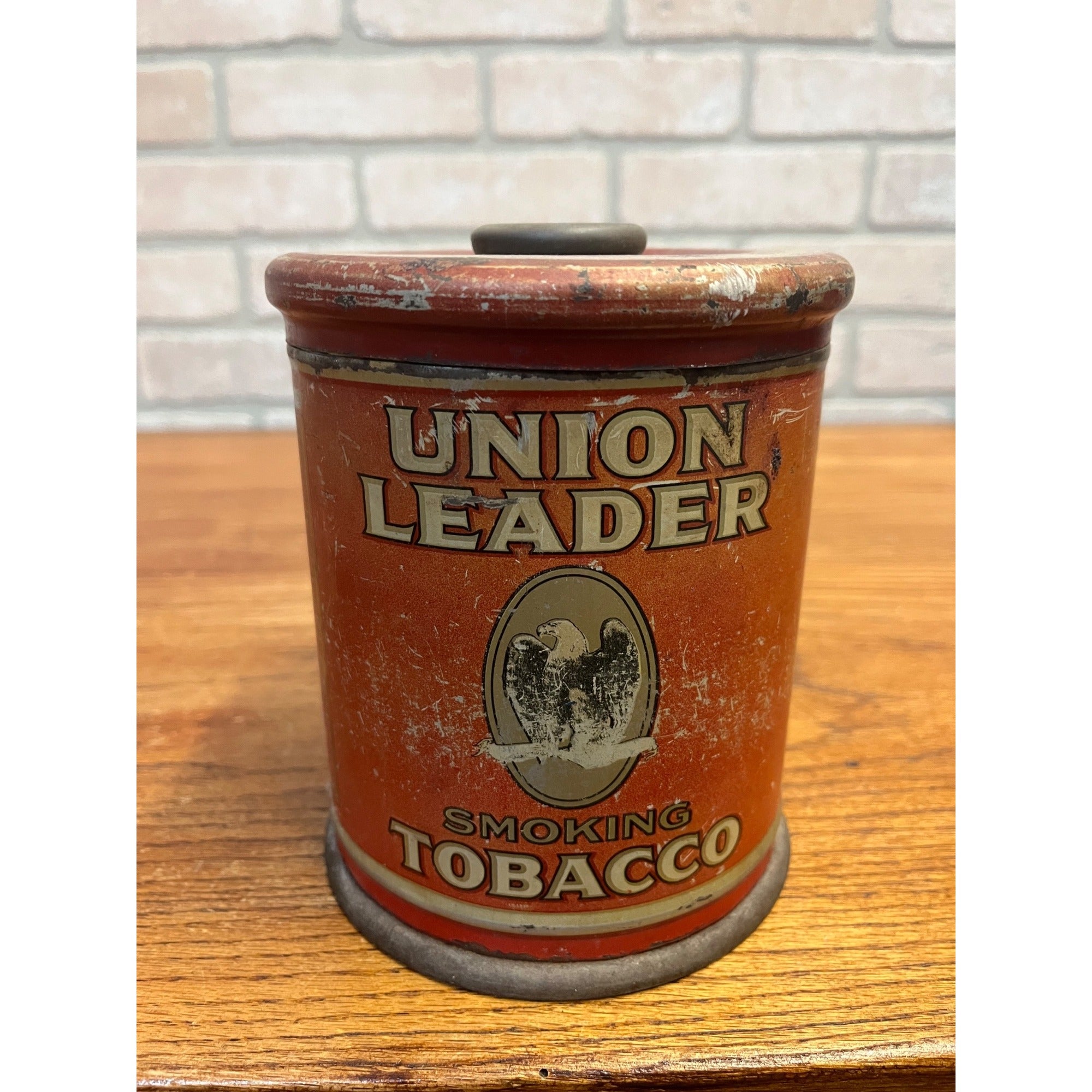 Vintage Union Leader Eagle Tobacco Can Lidded Round 6"