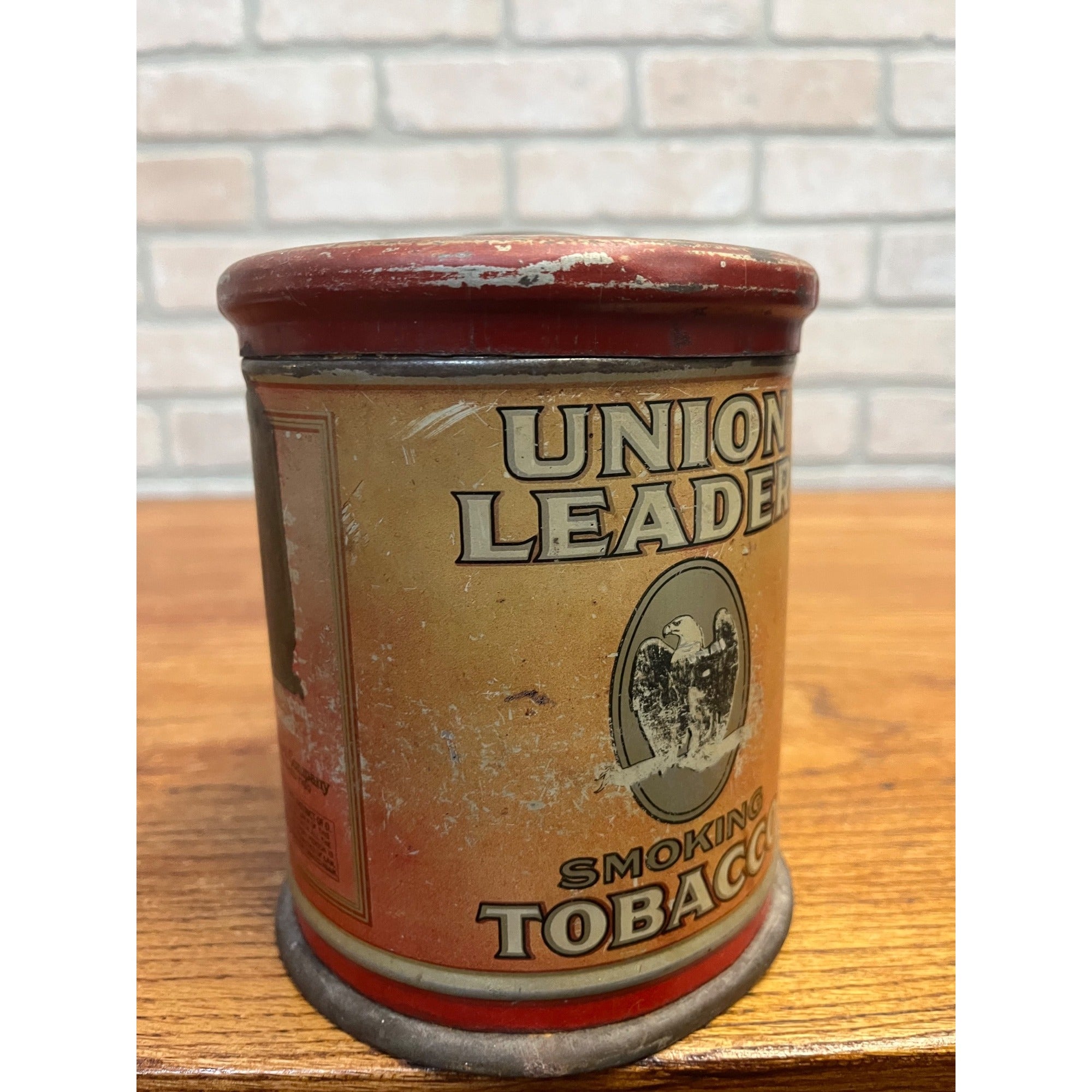 Vintage Union Leader Eagle Tobacco Can Lidded Round 6"