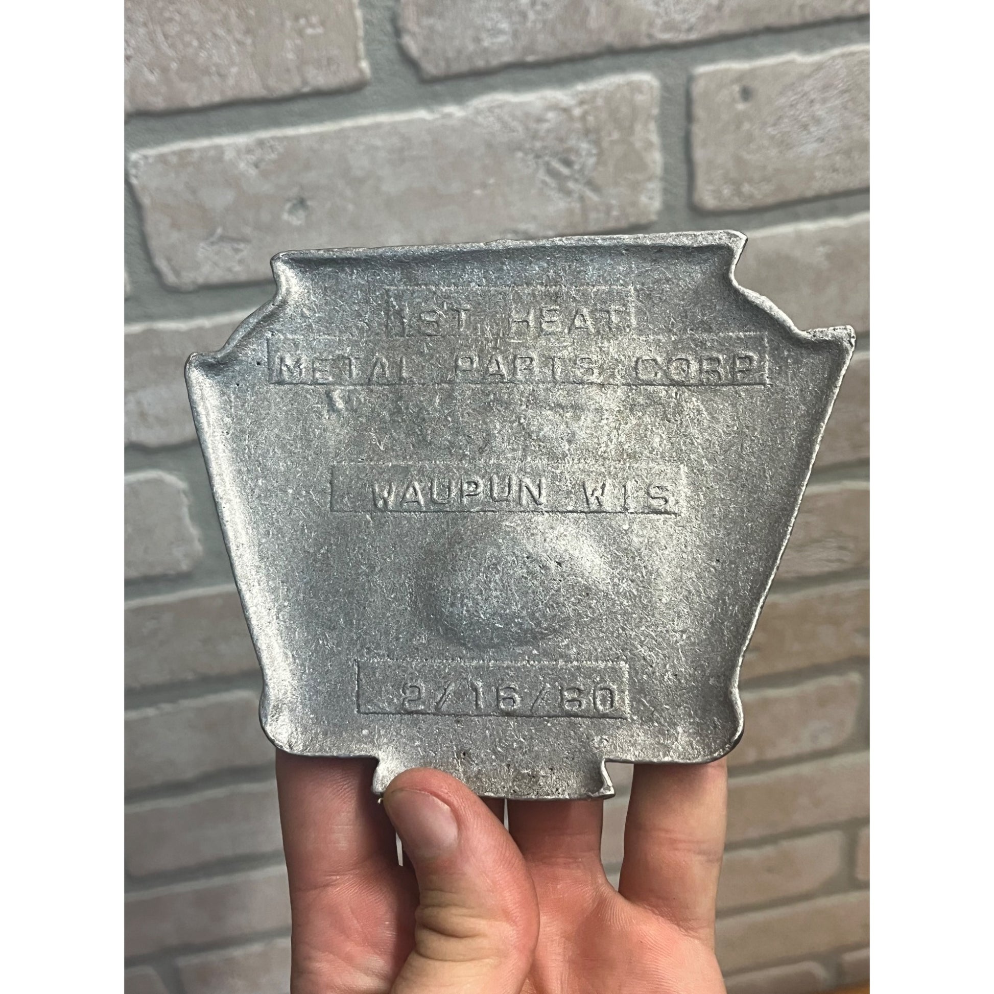 Vintage 1960s Waupun WI 1st Heat Metal Parts Corp. Foundry Ashtray Advertising