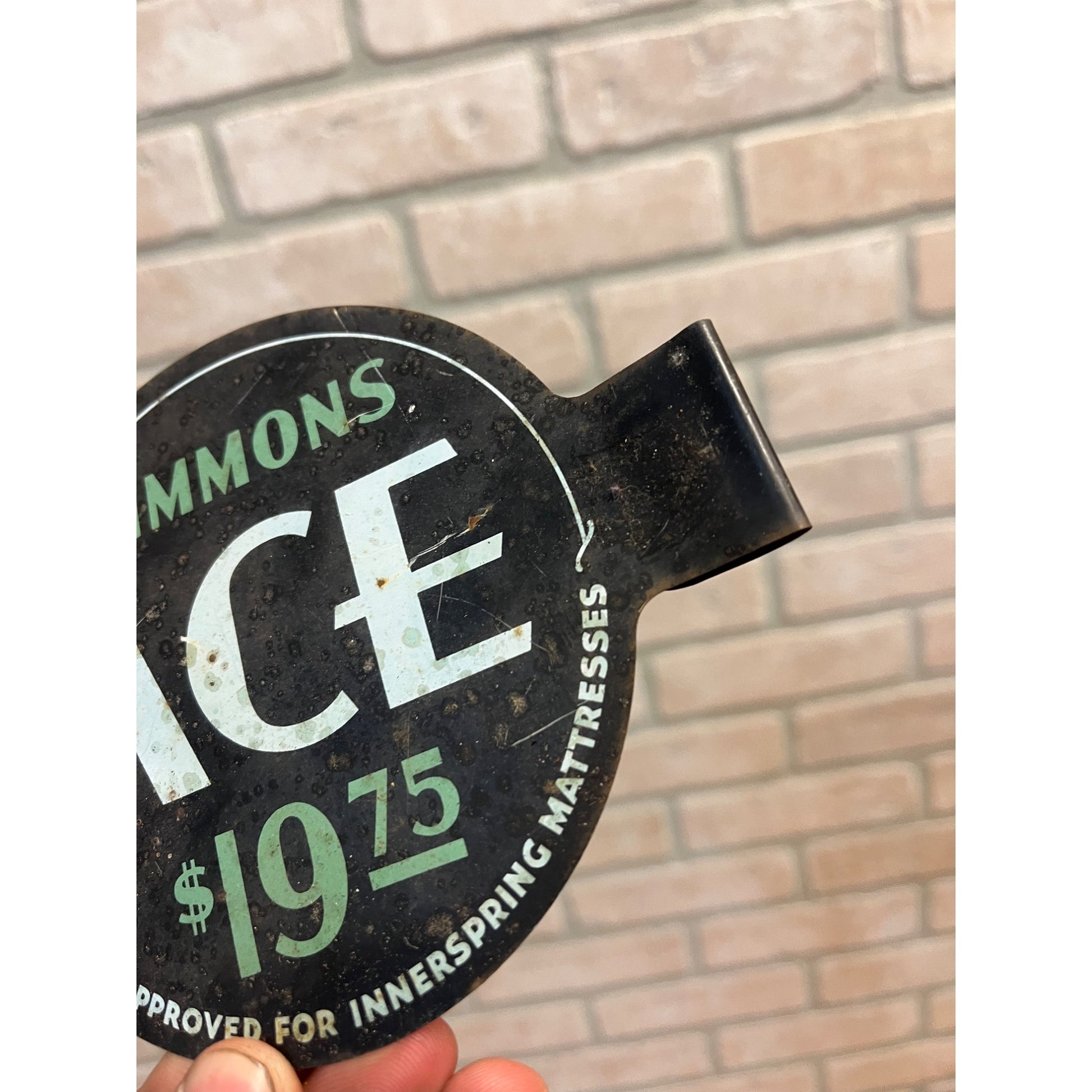 Vintage Simmons ACE Mattress $19.75 Tin Metal Advertising Tag Patent Year 1930s