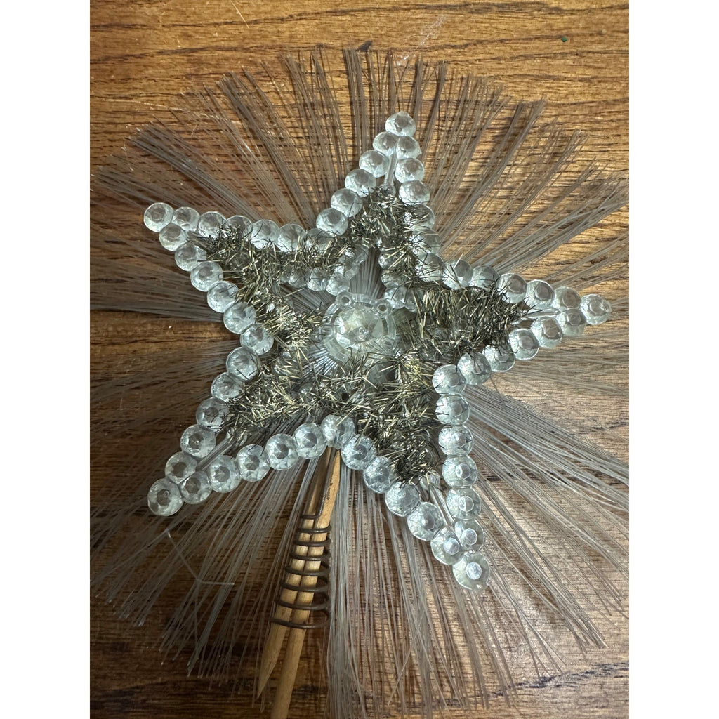 Vintage Christmas Tree Star Topper Tinsel Wood Stake Mid-Century Czech?
