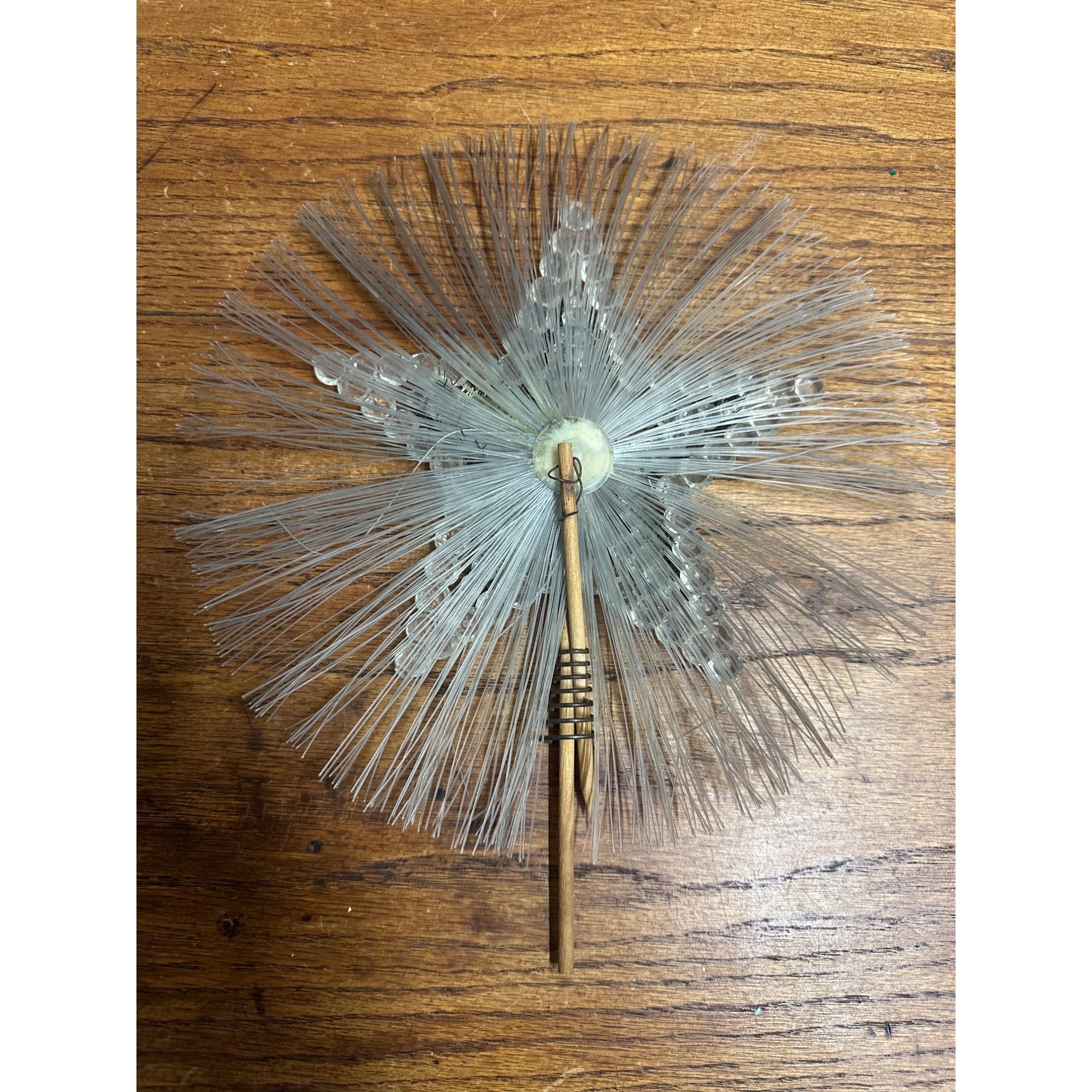 Vintage Christmas Tree Star Topper Tinsel Wood Stake Mid-Century Czech?