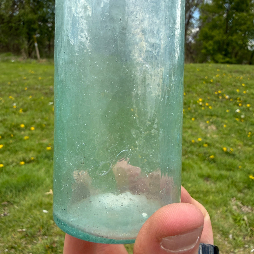 Antique Whittled Crude Bottle 1800s Aqua Blue Quack Medicine Early 6"