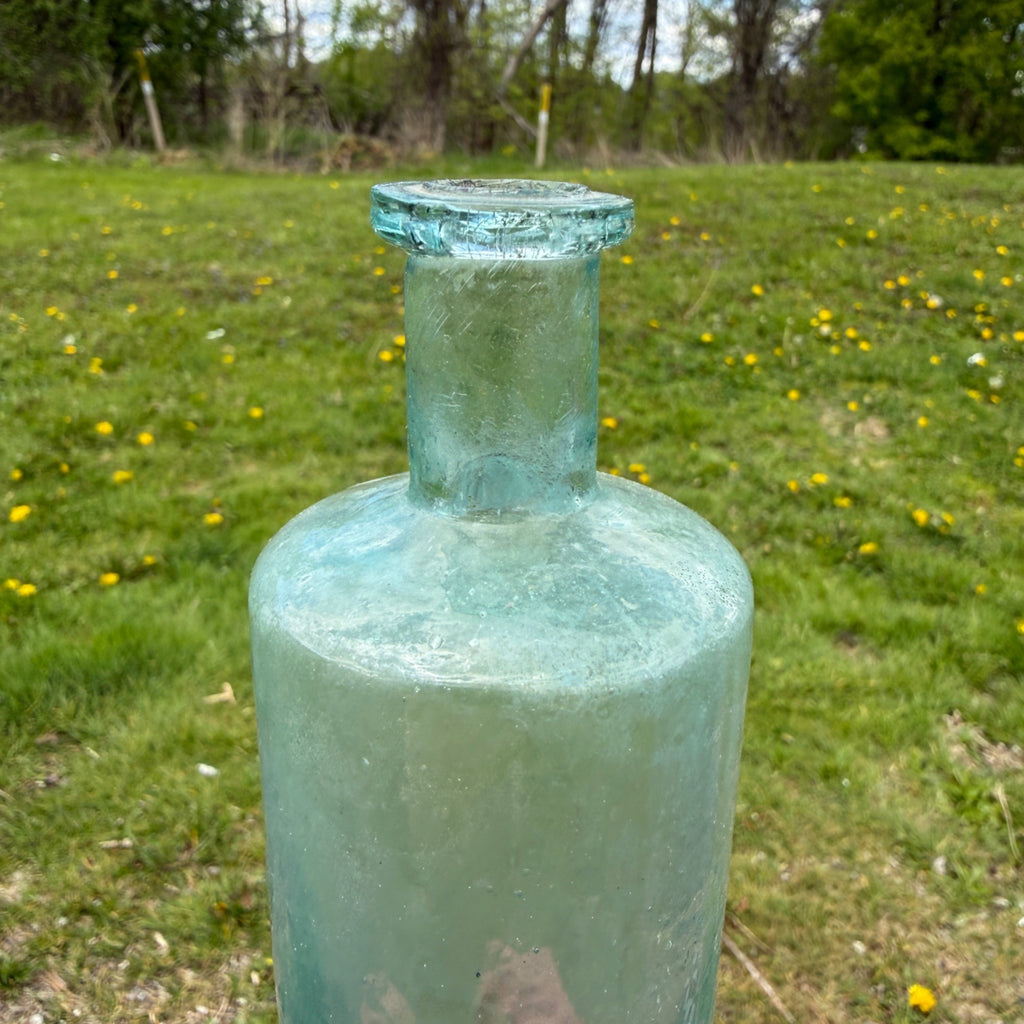 Antique Whittled Crude Bottle 1800s Aqua Blue Quack Medicine Early 6"