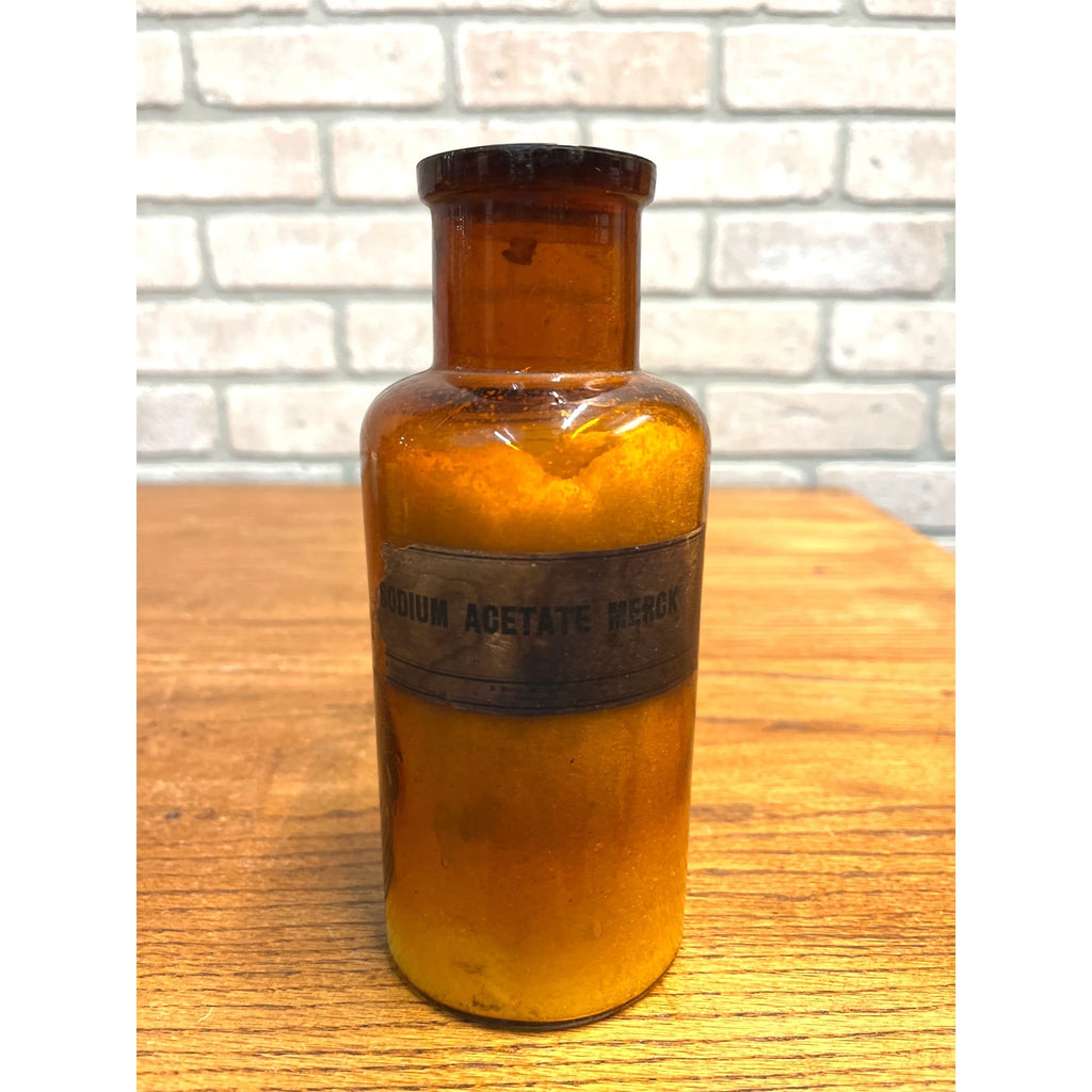 Antique 1900s Merck Apothecary Pharmacy Medicine Amber Glass Bottle w/ Label