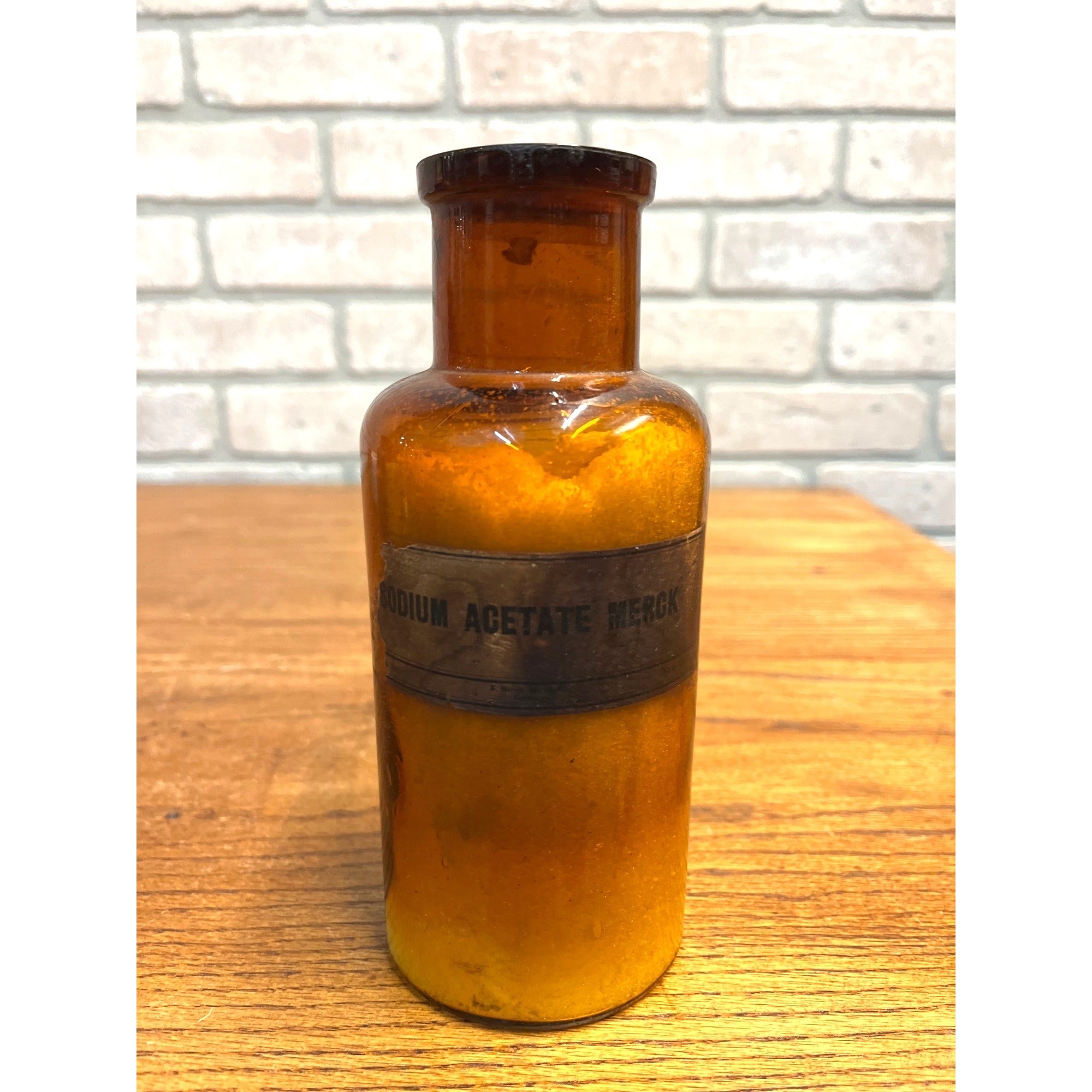 Antique 1900s Merck Apothecary Pharmacy Medicine Amber Glass Bottle w/ Label