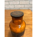 Antique 1900s Merck Apothecary Pharmacy Medicine Amber Glass Bottle w/ Label