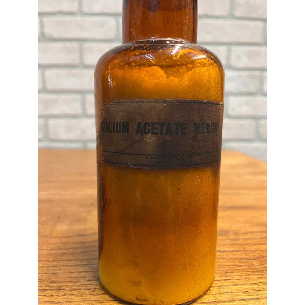Antique 1900s Merck Apothecary Pharmacy Medicine Amber Glass Bottle w/ Label
