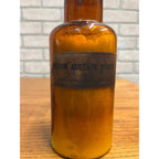 Antique 1900s Merck Apothecary Pharmacy Medicine Amber Glass Bottle w/ Label