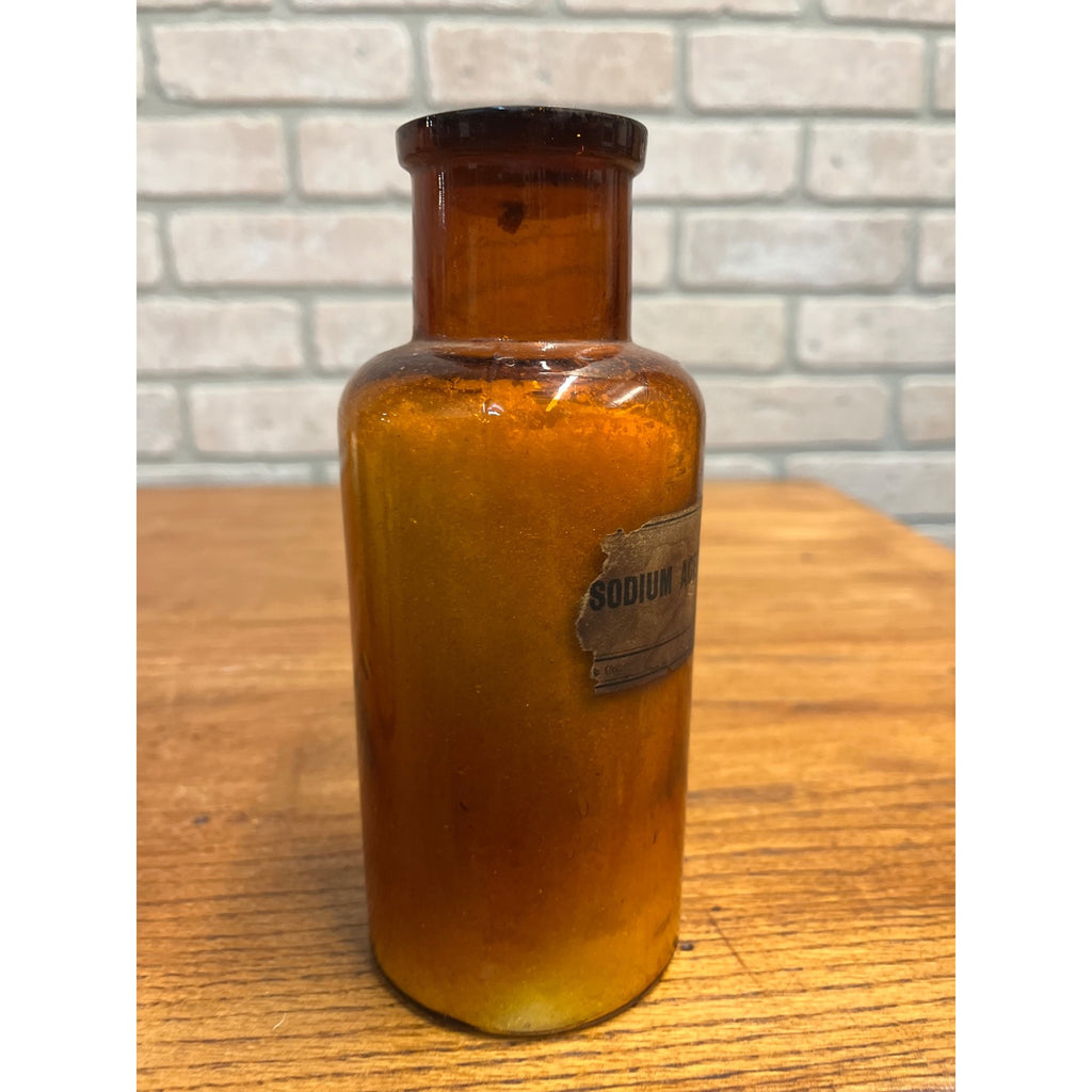 Antique 1900s Merck Apothecary Pharmacy Medicine Amber Glass Bottle w/ Label