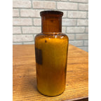 Antique 1900s Merck Apothecary Pharmacy Medicine Amber Glass Bottle w/ Label