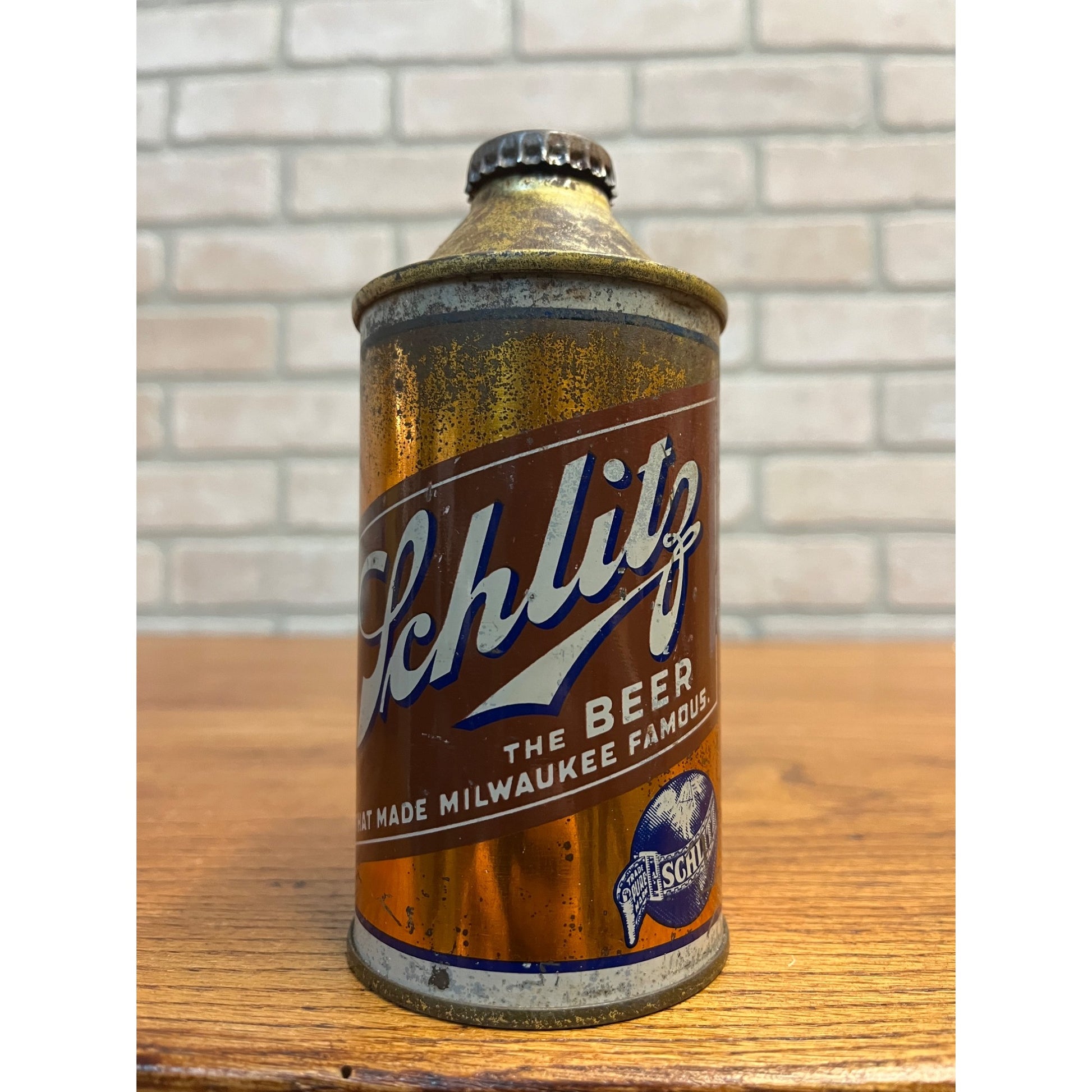 Original Vintage 1940s Schlitz 12oz Cone Top Beer Can With Cap IRTP Milwaukee WI