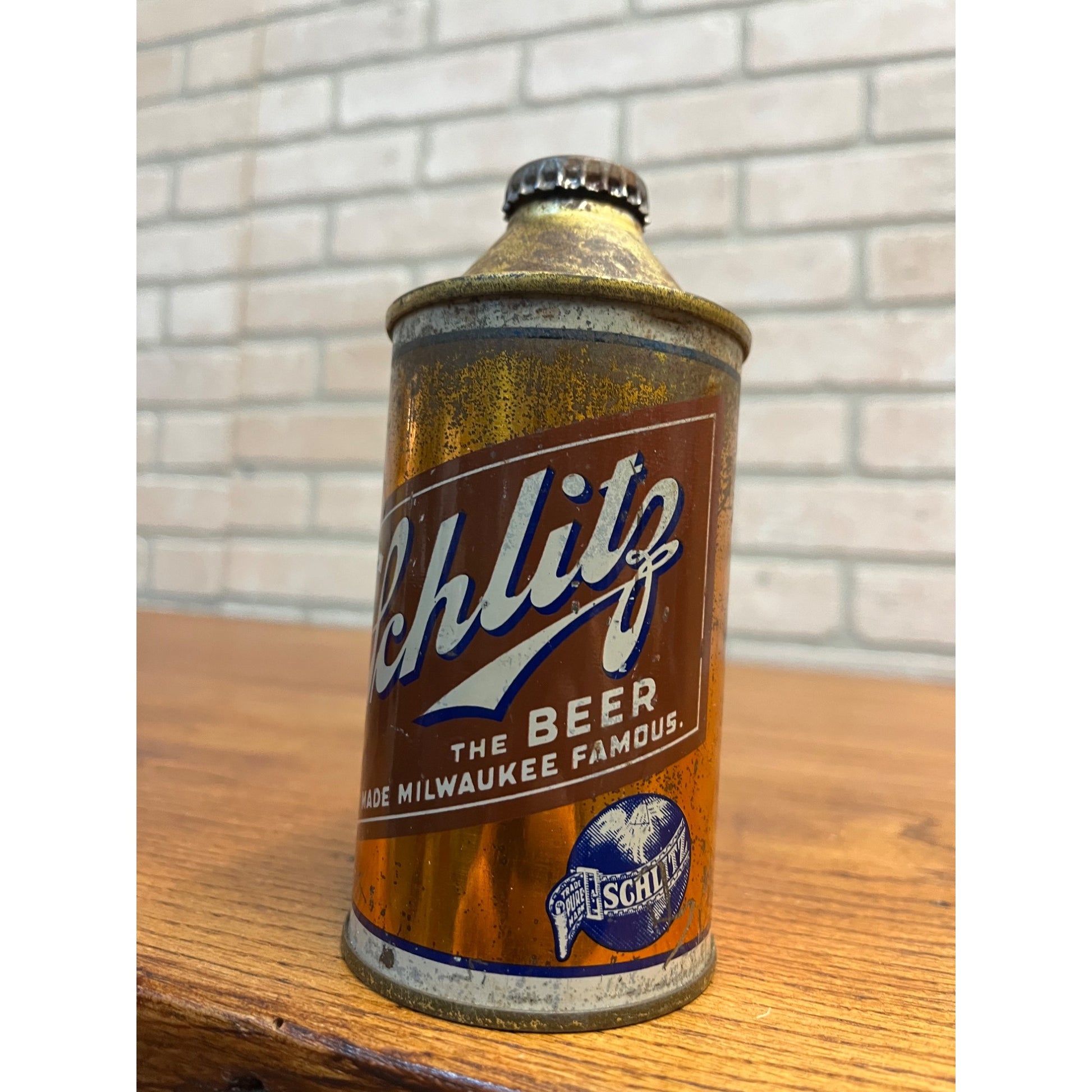 Original Vintage 1940s Schlitz 12oz Cone Top Beer Can With Cap IRTP Milwaukee WI