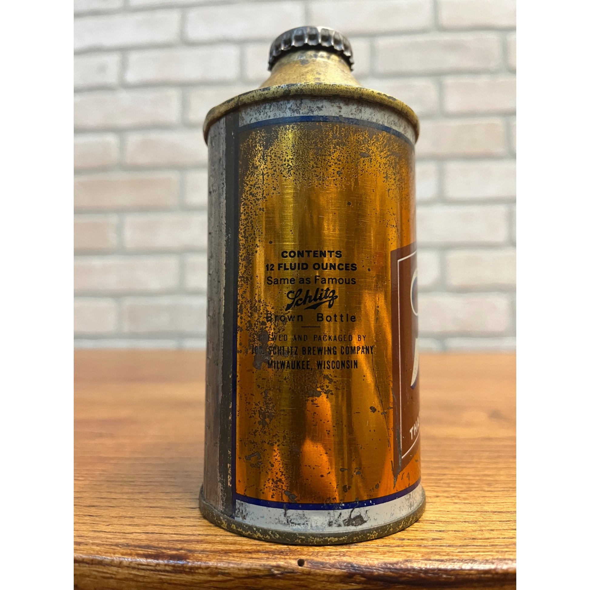 Original Vintage 1940s Schlitz 12oz Cone Top Beer Can With Cap IRTP Milwaukee WI