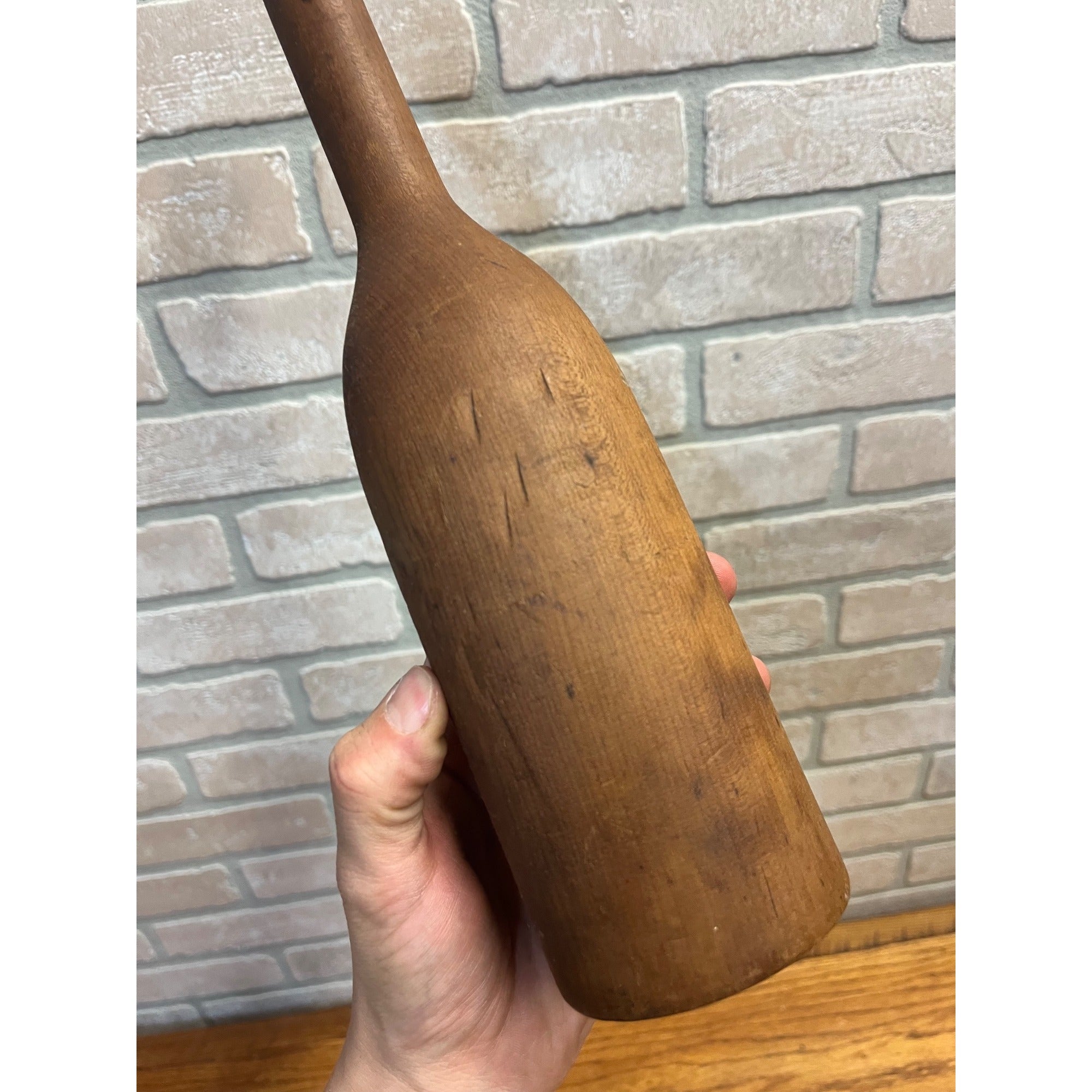 Antique Primitive Wooden Potato Masher Kitchen Utensil Tool Farmhouse AAFA 14.5"