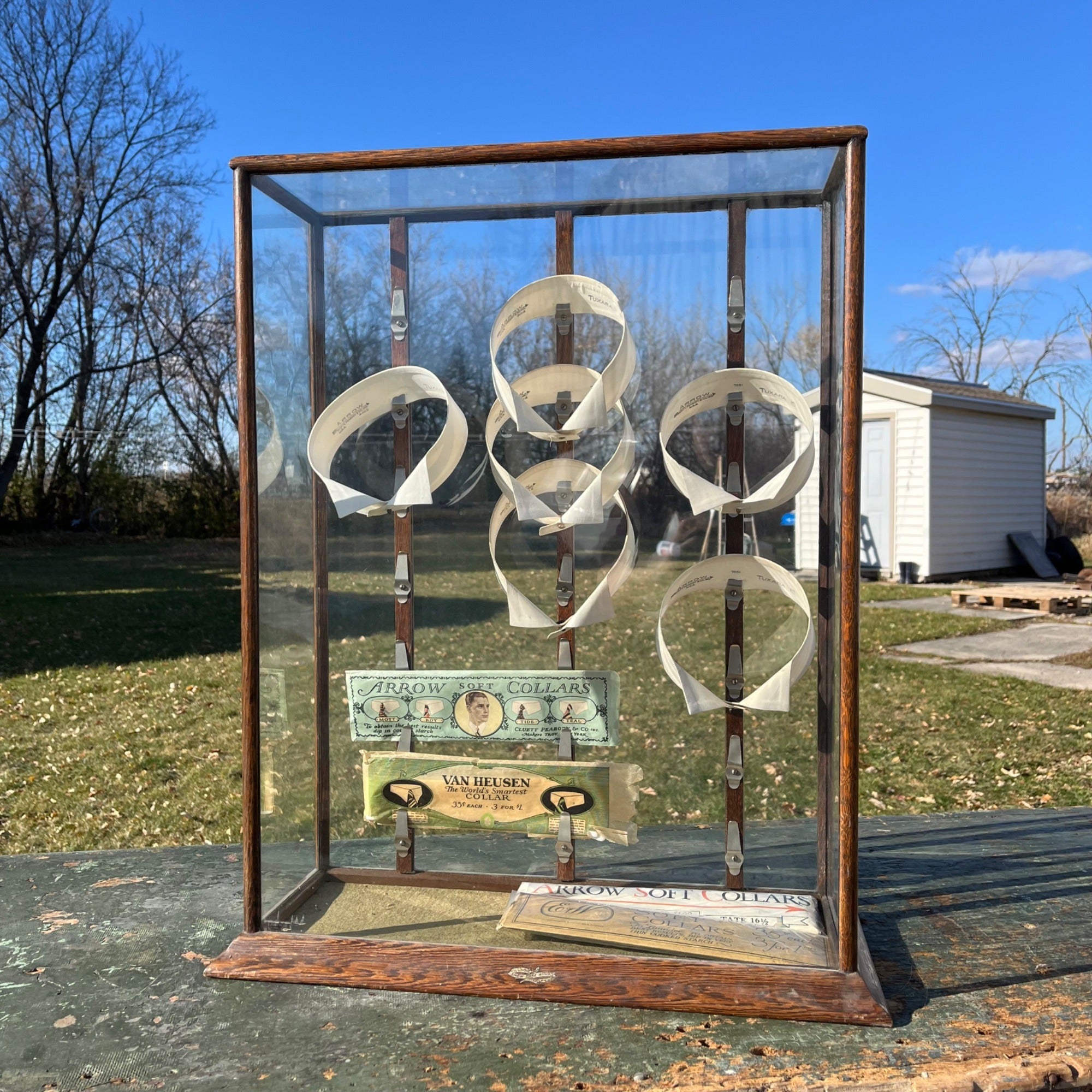 Original Vintage 1930s Arrow Shirt Collars Advertising Store Display Case Oak