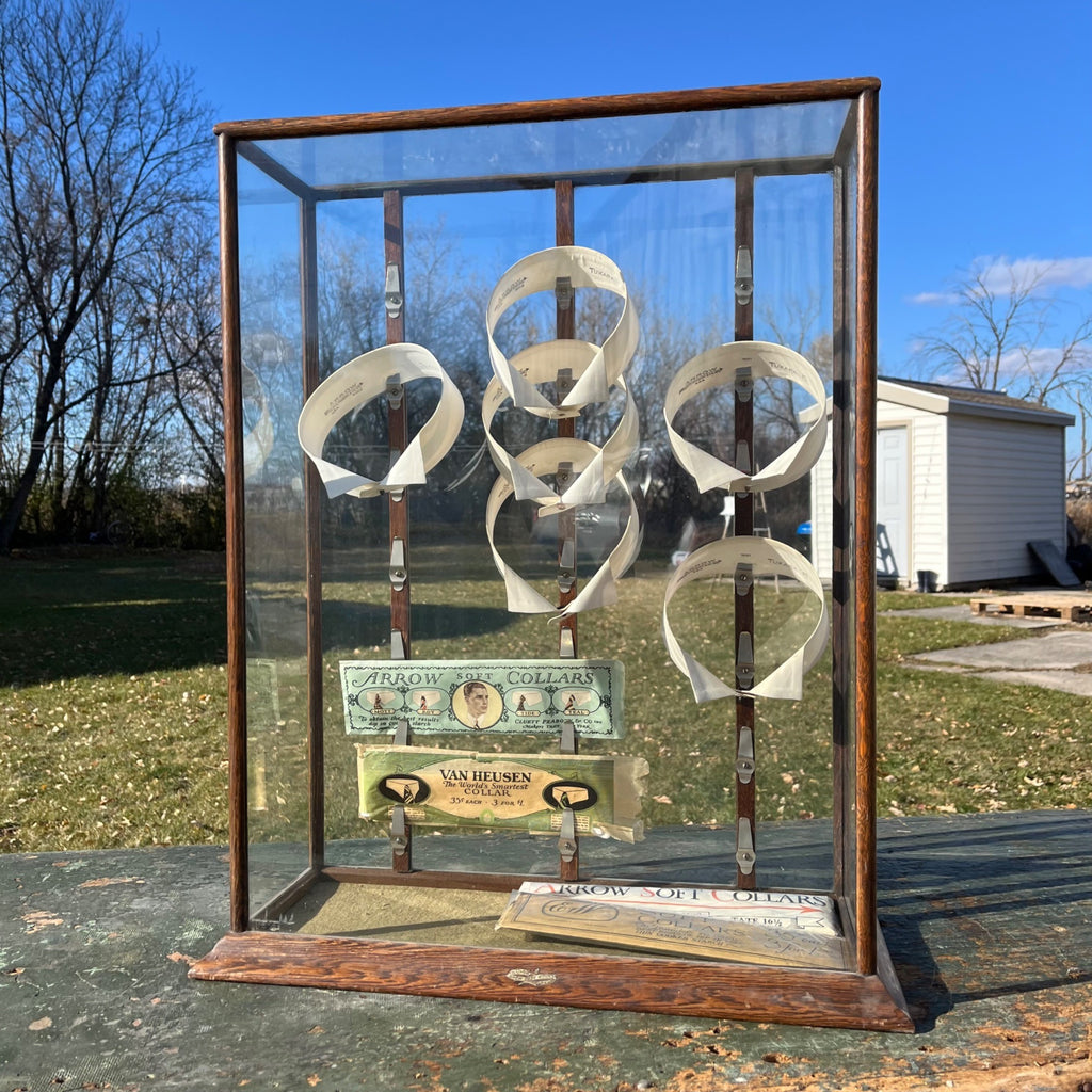 Original Vintage 1930s Arrow Shirt Collars Advertising Store Display Case Oak
