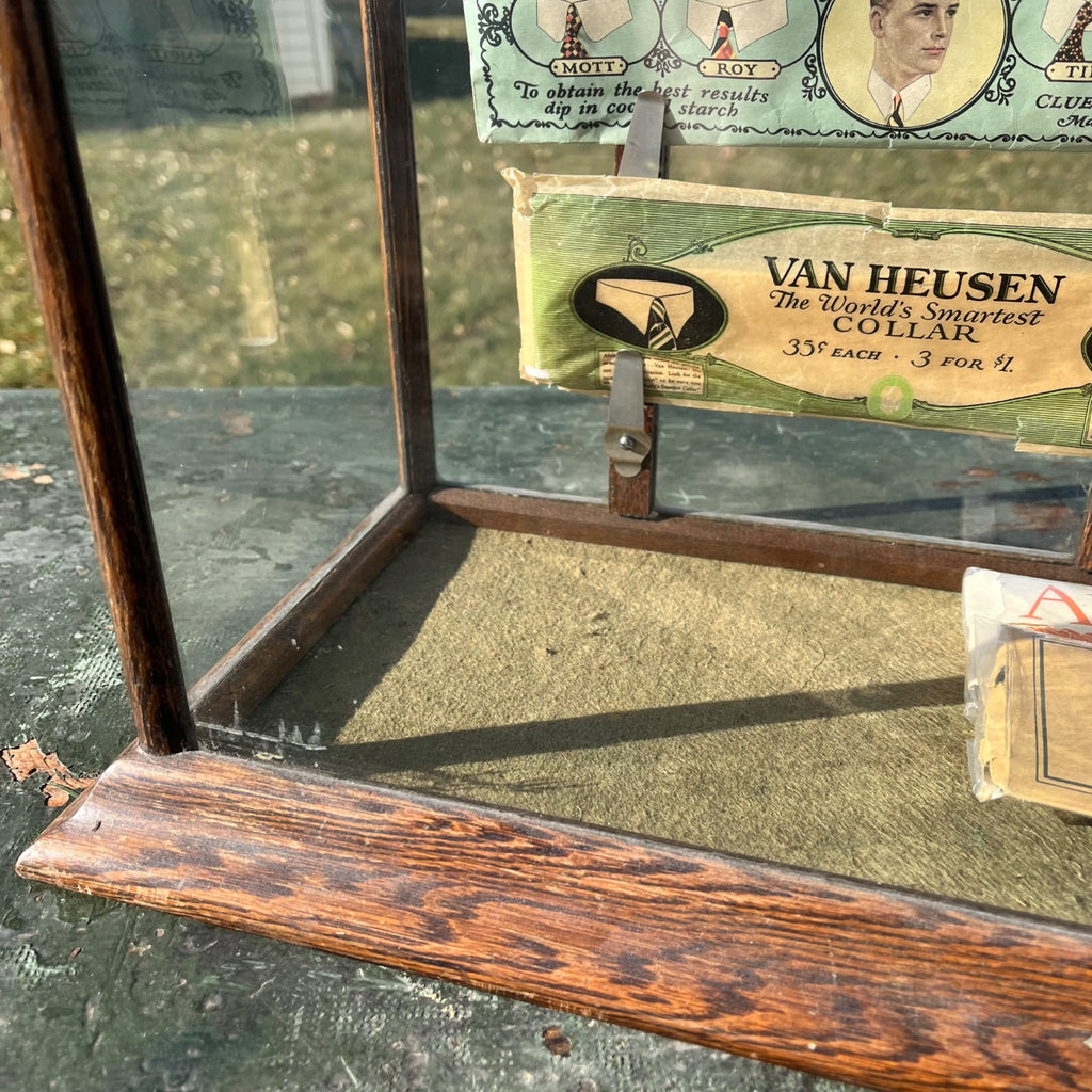 Original Vintage 1930s Arrow Shirt Collars Advertising Store Display Case Oak