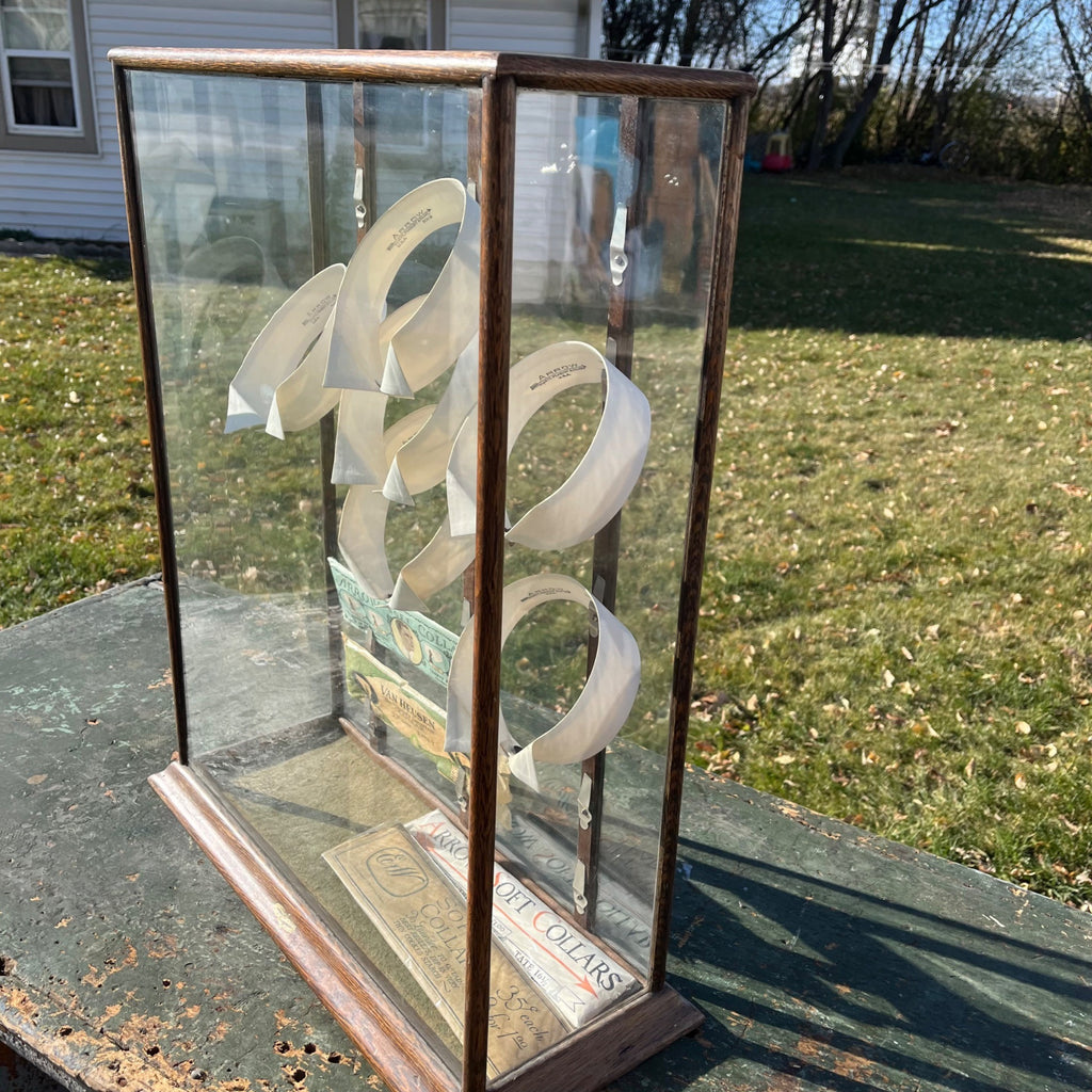 Original Vintage 1930s Arrow Shirt Collars Advertising Store Display Case Oak