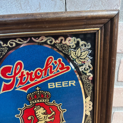 Vintage Stroh's Beer 200 Years Mirror Bar Sign 11" X 14" Rare Wood Frame