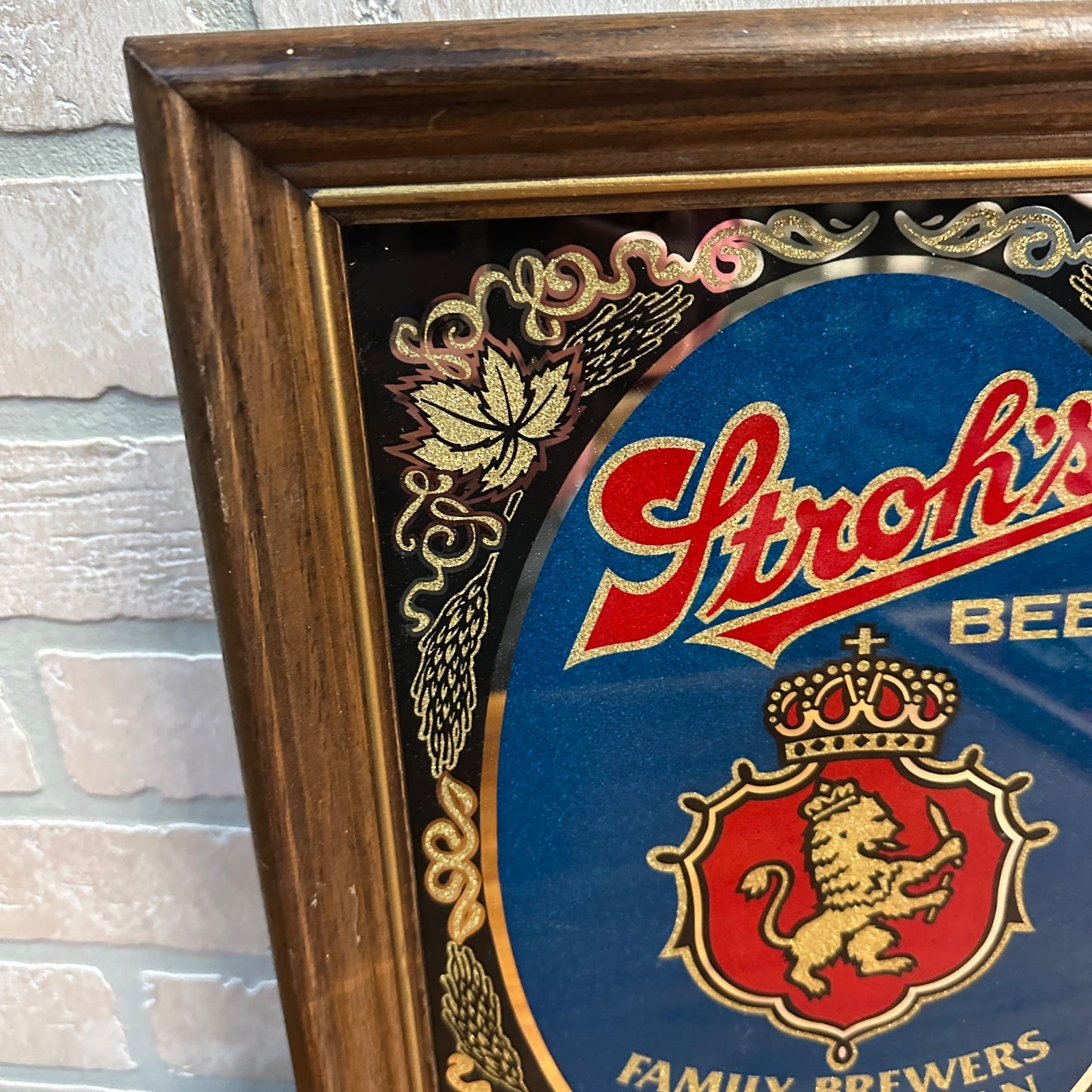 Vintage Stroh's Beer 200 Years Mirror Bar Sign 11" X 14" Rare Wood Frame