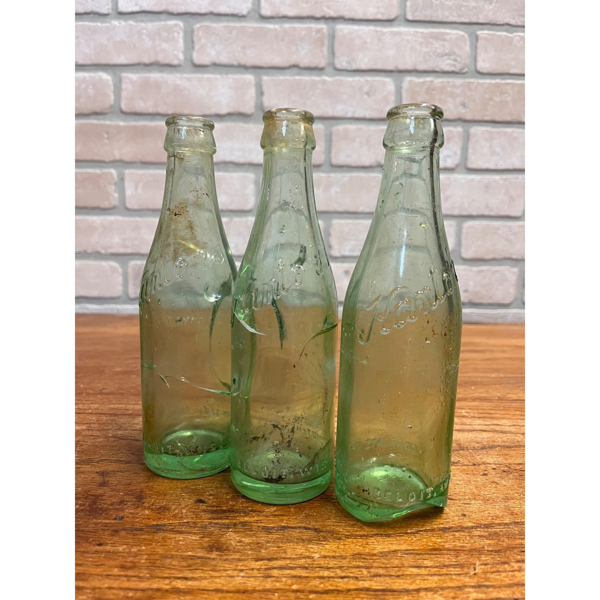 (3) 1920s Beloit Wis Kantor's Kantor Soda Bottle Aqua Rough