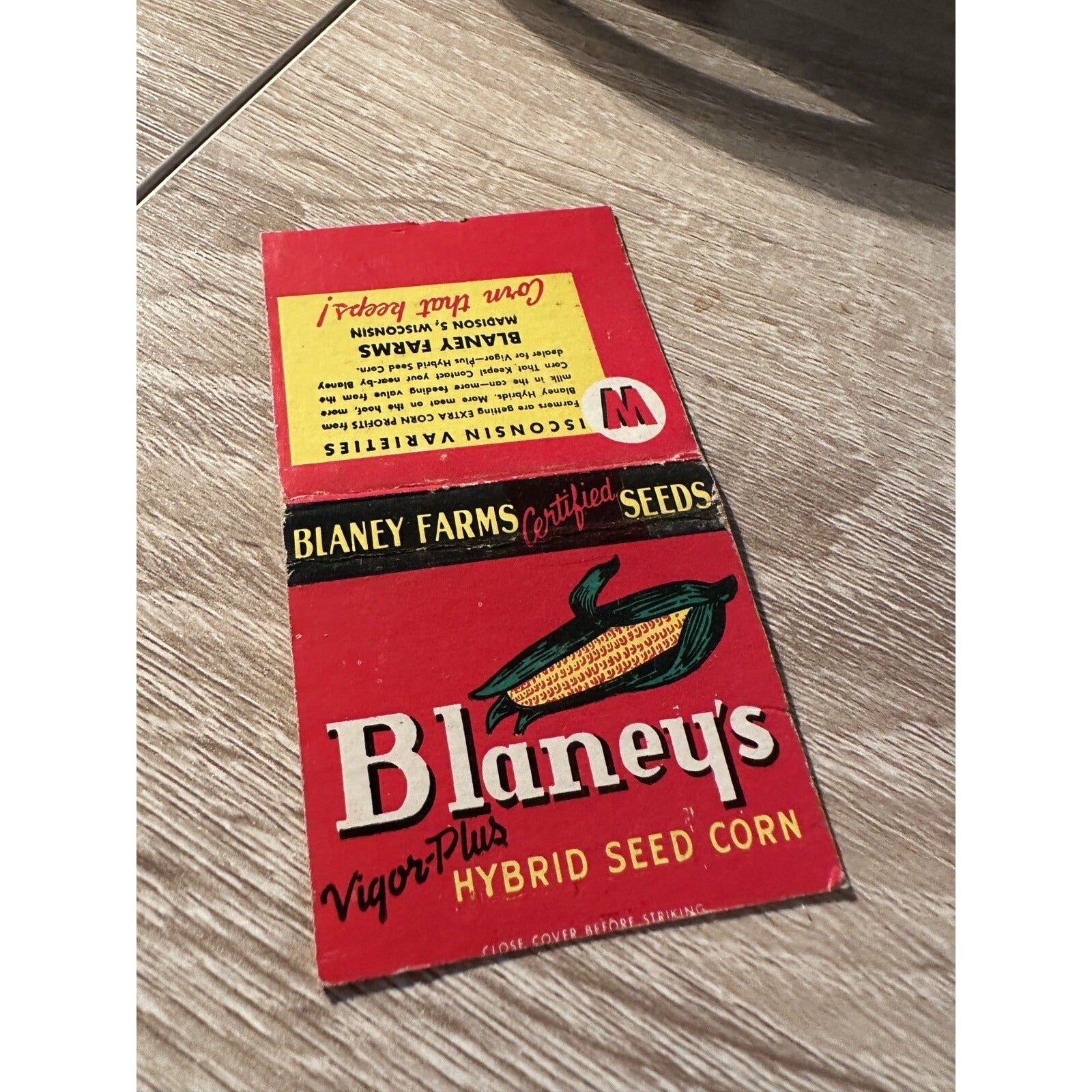 Vintage Blaney Hybrid Seed Corn Madison Wisconsin Advertising Matchbook