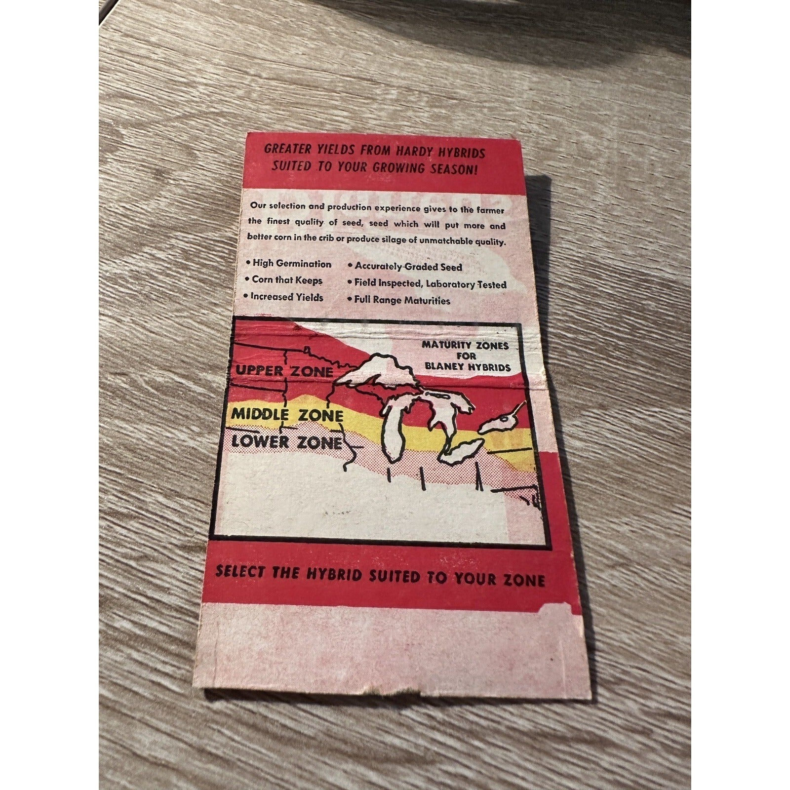 Vintage Blaney Hybrid Seed Corn Madison Wisconsin Advertising Matchbook
