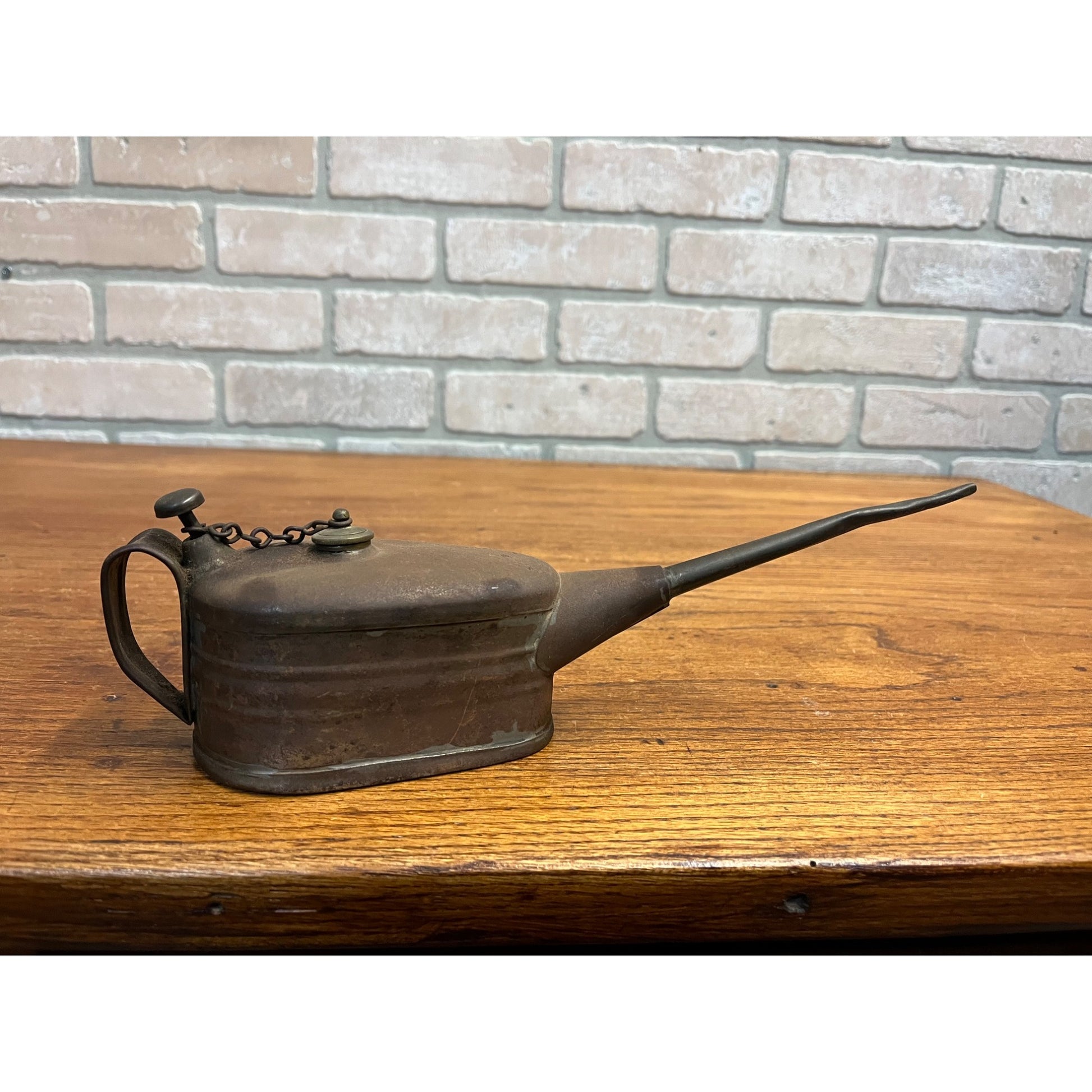 Vintage Metal Tin Hand Oiler Oil Can Genie Style Motorcycle Garage Auto