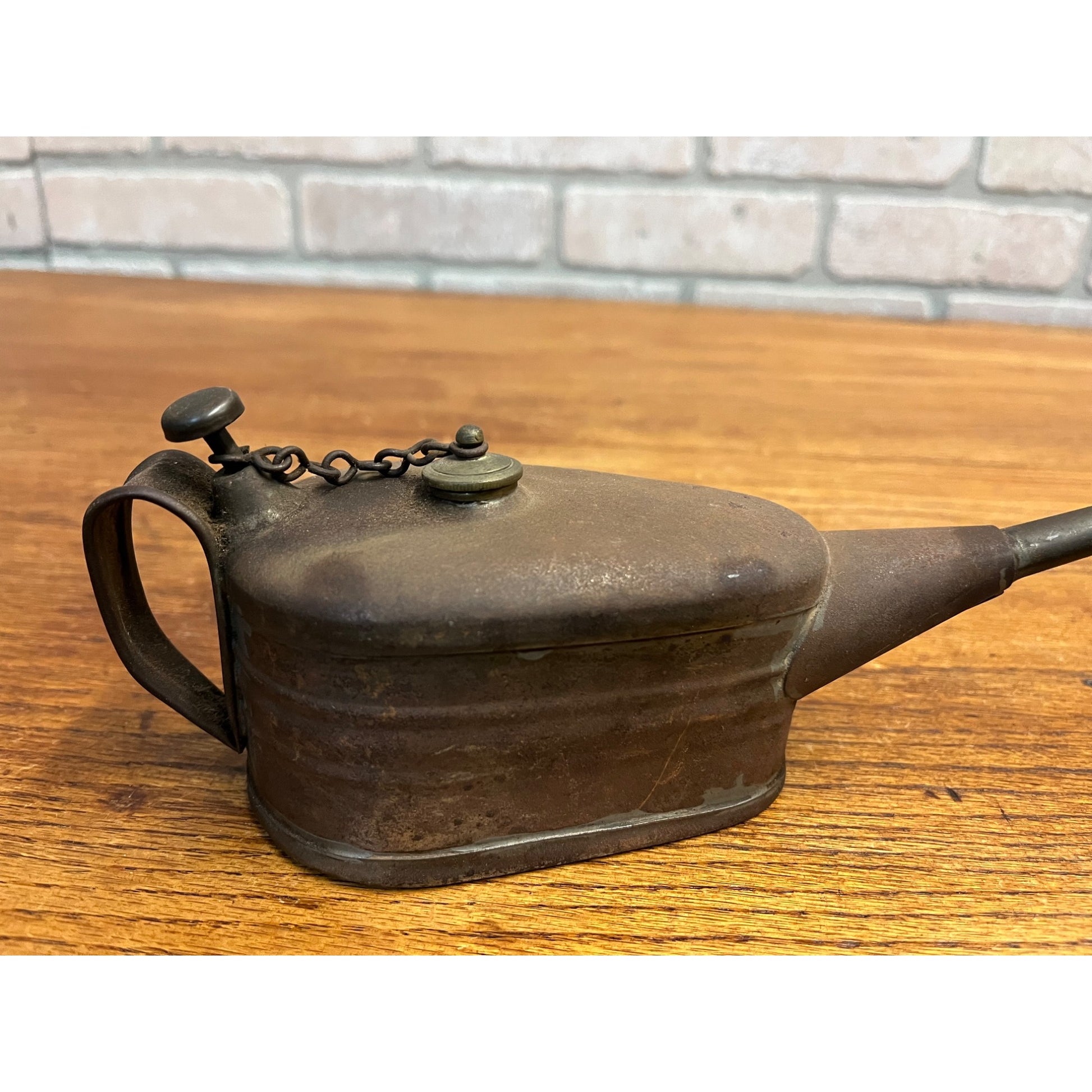 Vintage Metal Tin Hand Oiler Oil Can Genie Style Motorcycle Garage Auto