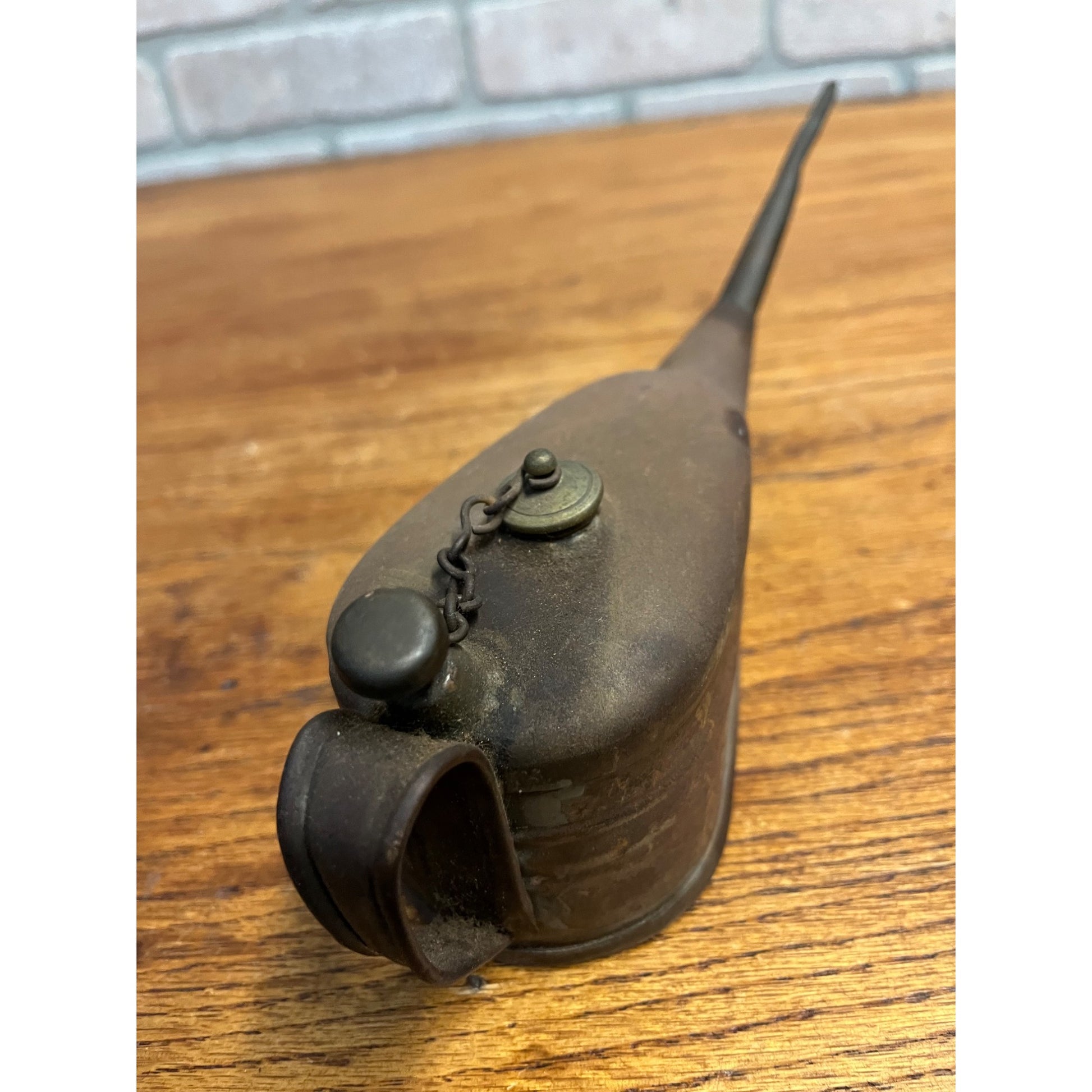 Vintage Metal Tin Hand Oiler Oil Can Genie Style Motorcycle Garage Auto