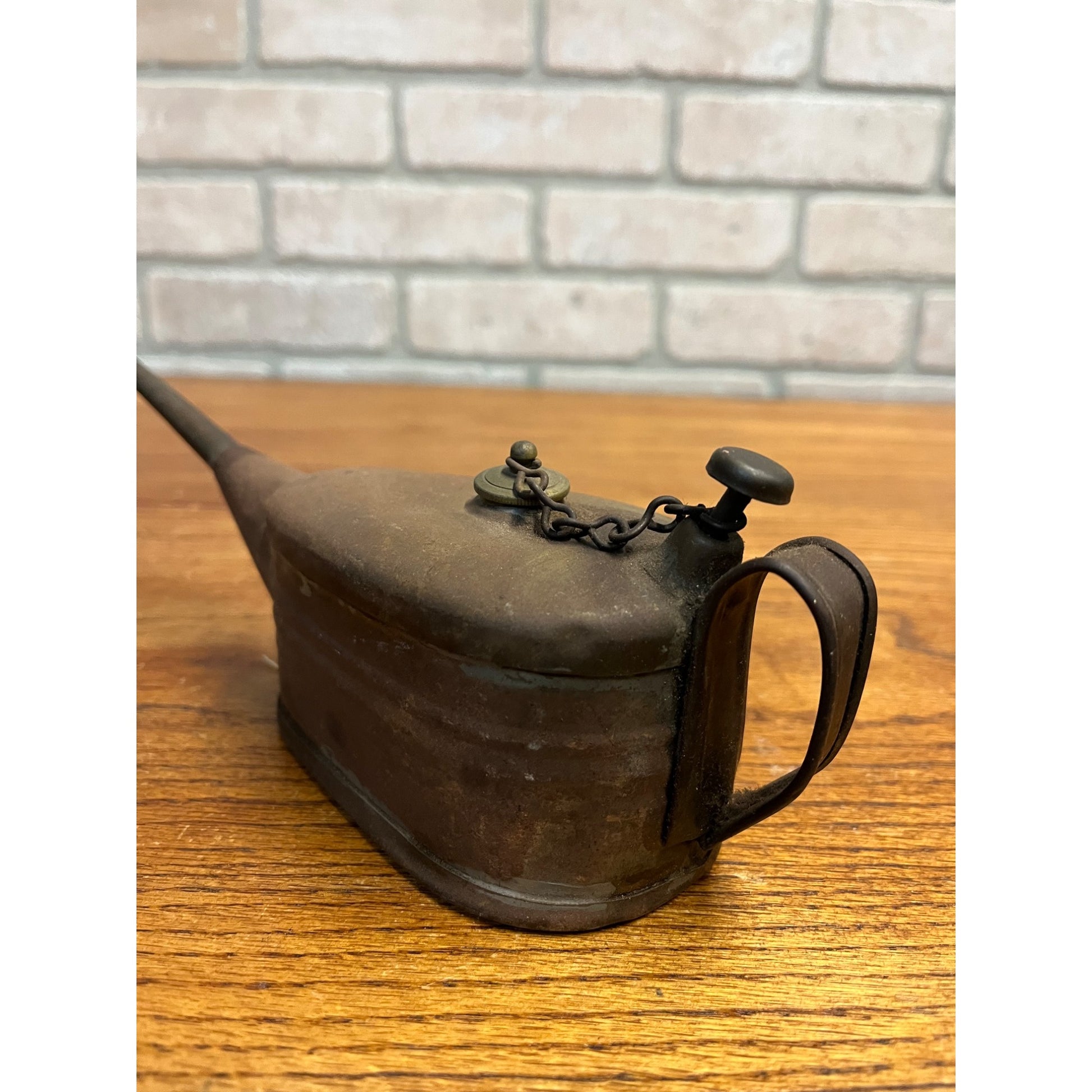 Vintage Metal Tin Hand Oiler Oil Can Genie Style Motorcycle Garage Auto