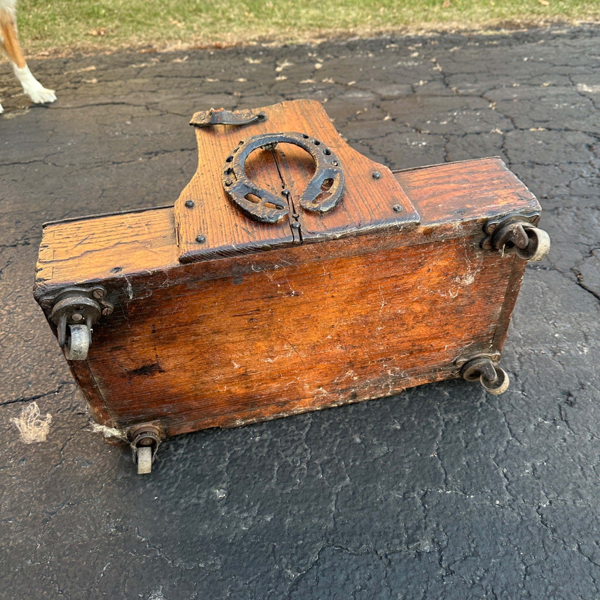 Antique Primitive 1800s Wooden Farm Horse Farrier Blacksmith Tool Box Tote OOAK