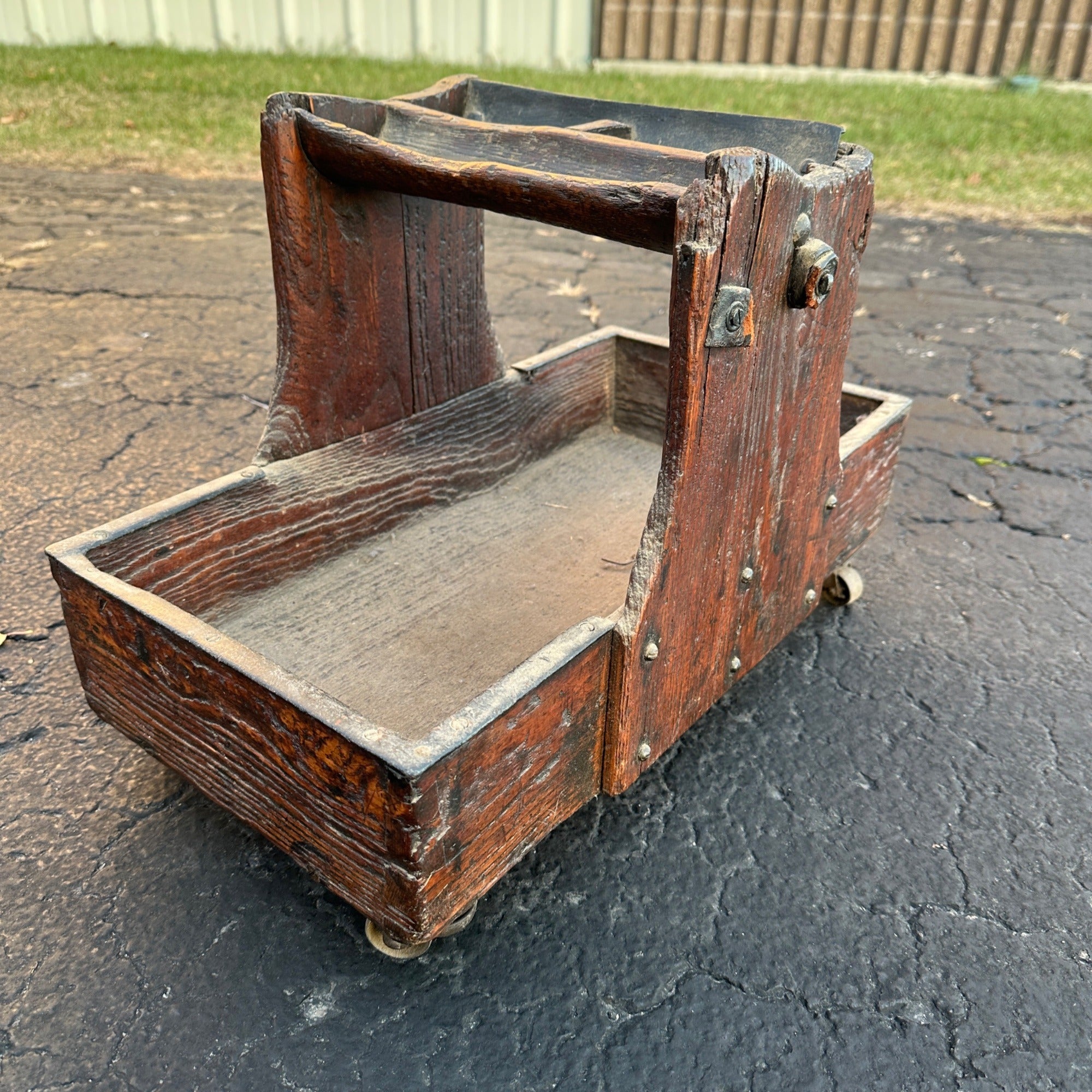 Antique Primitive 1800s Wooden Farm Horse Farrier Blacksmith Tool Box Tote OOAK