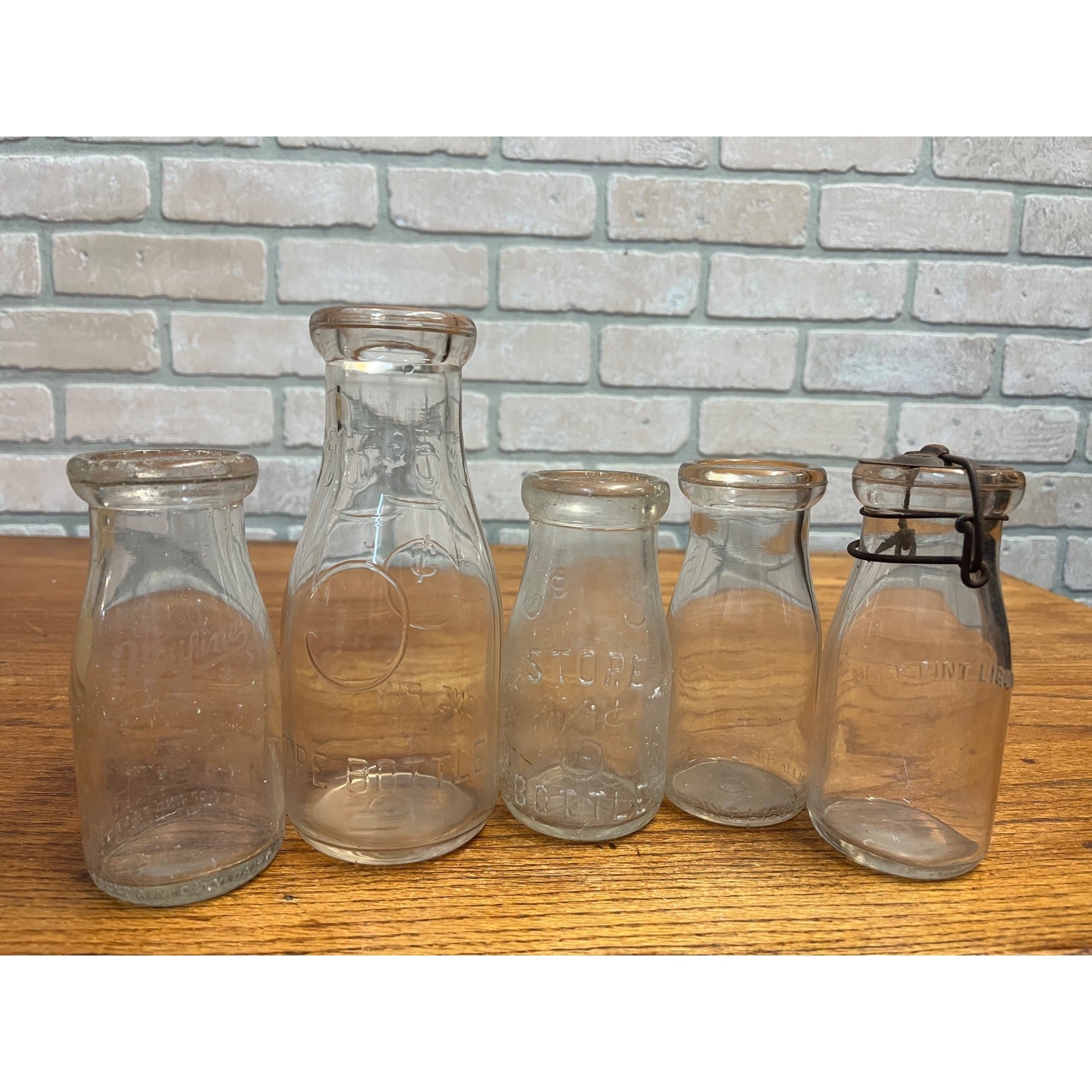 Vintage Lot Store Milk Bottles Glass Wedding Farmhouse Country Decor Staging Vases Half Pint 5-Cent