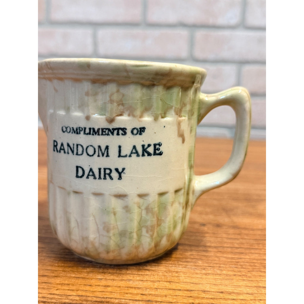 Antique Random Lake Dairy Wis Stoneware Pitcher Spongeware Advertising Creamer