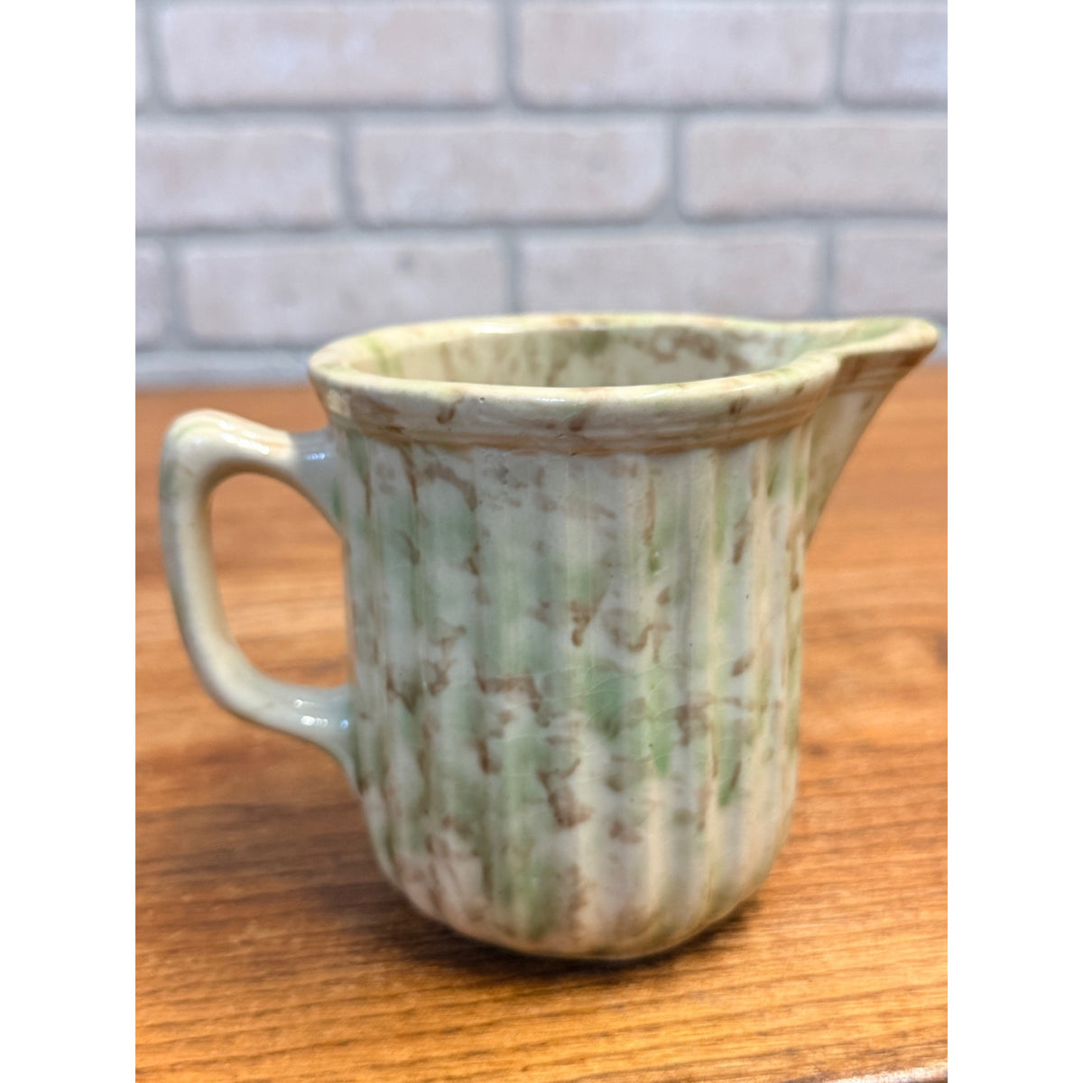 Antique Random Lake Dairy Wis Stoneware Pitcher Spongeware Advertising Creamer