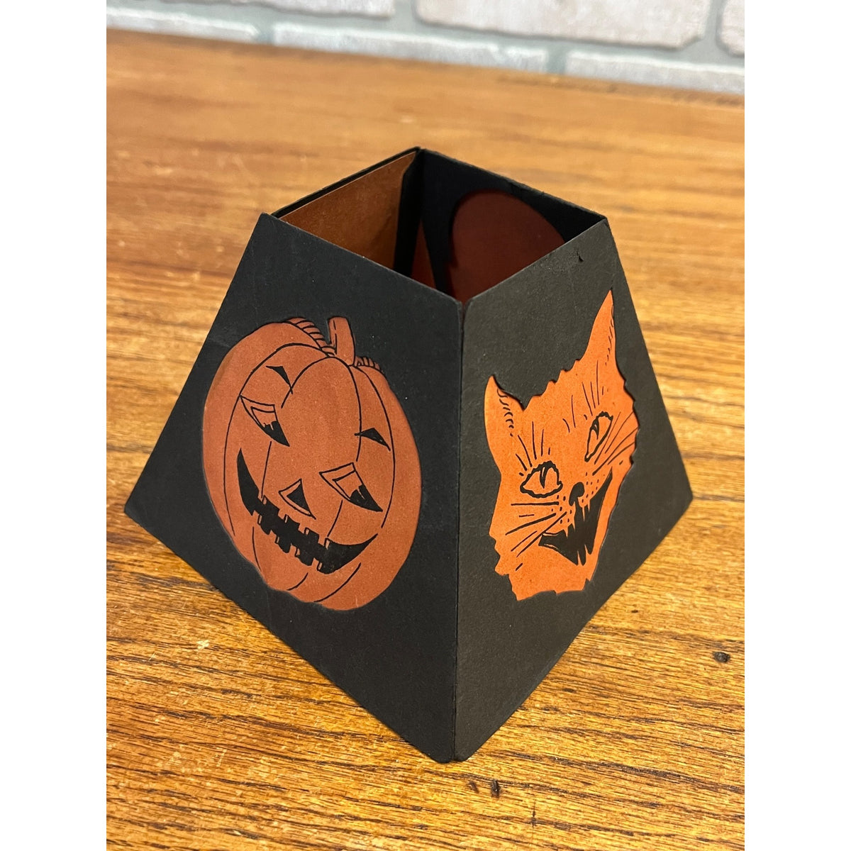 Vintage 1930s Halloween Gibson Papser Oil kerosene Lamp Shade 4-Sided JOL Cat