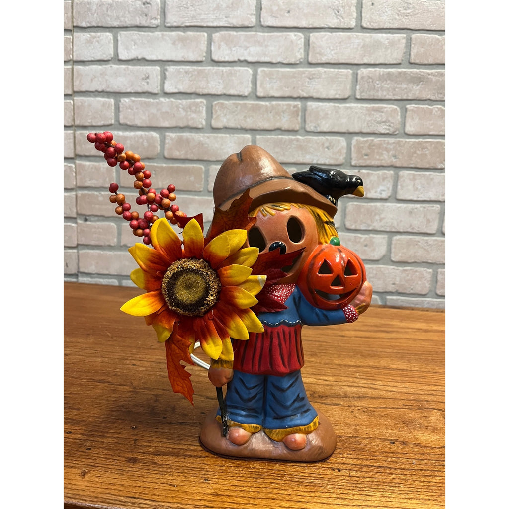 Vintage 1970’s Light Up Ceramic Scarecrow For Sale Pumpkins Halloween